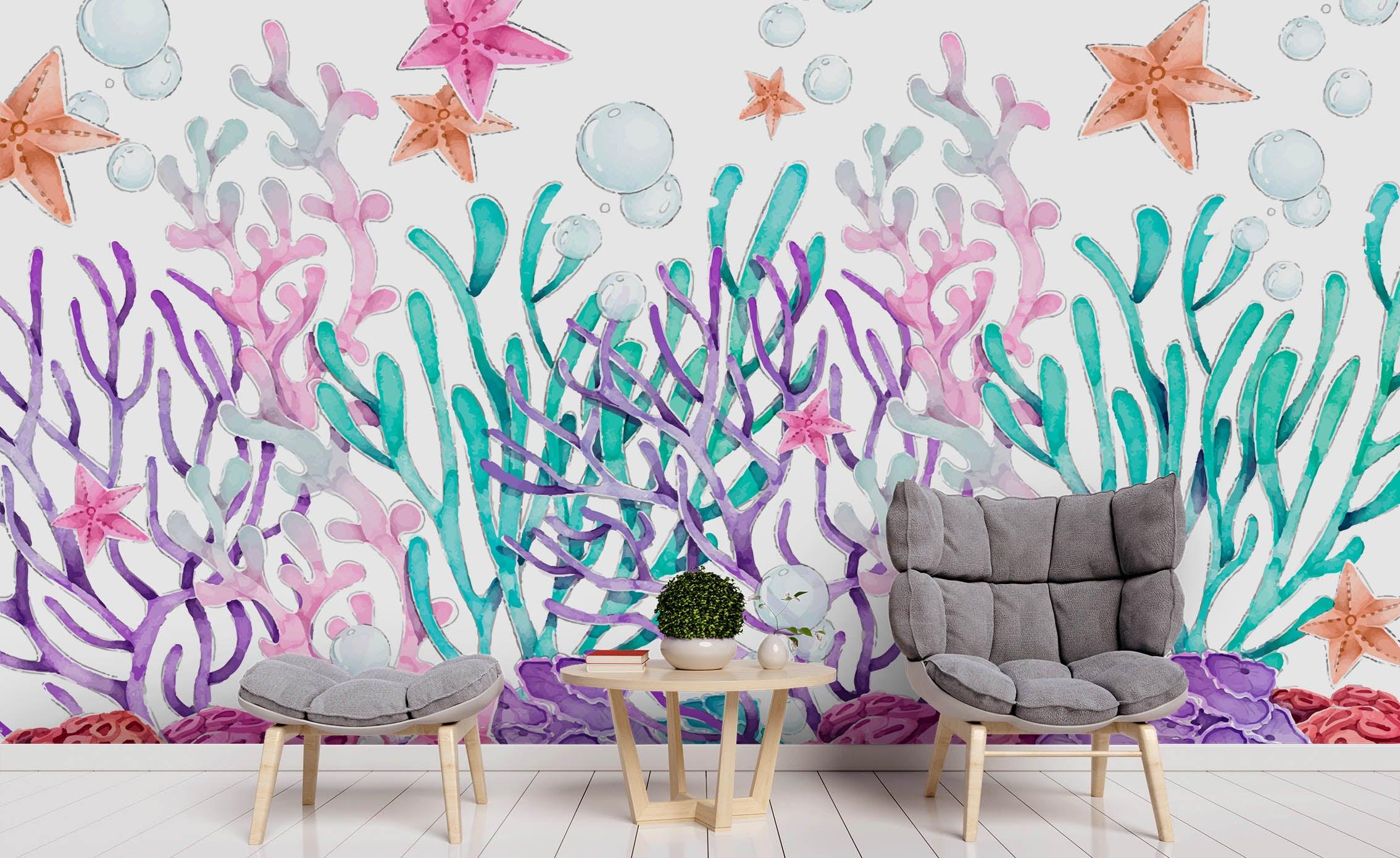 3D Hand Painted Coral Starfish Wall Mural Wallpaper 74- Jess Art Decoration