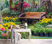 3D Bench Flower Plants Tree Wall Mural Wallpaper 151- Jess Art Decoration