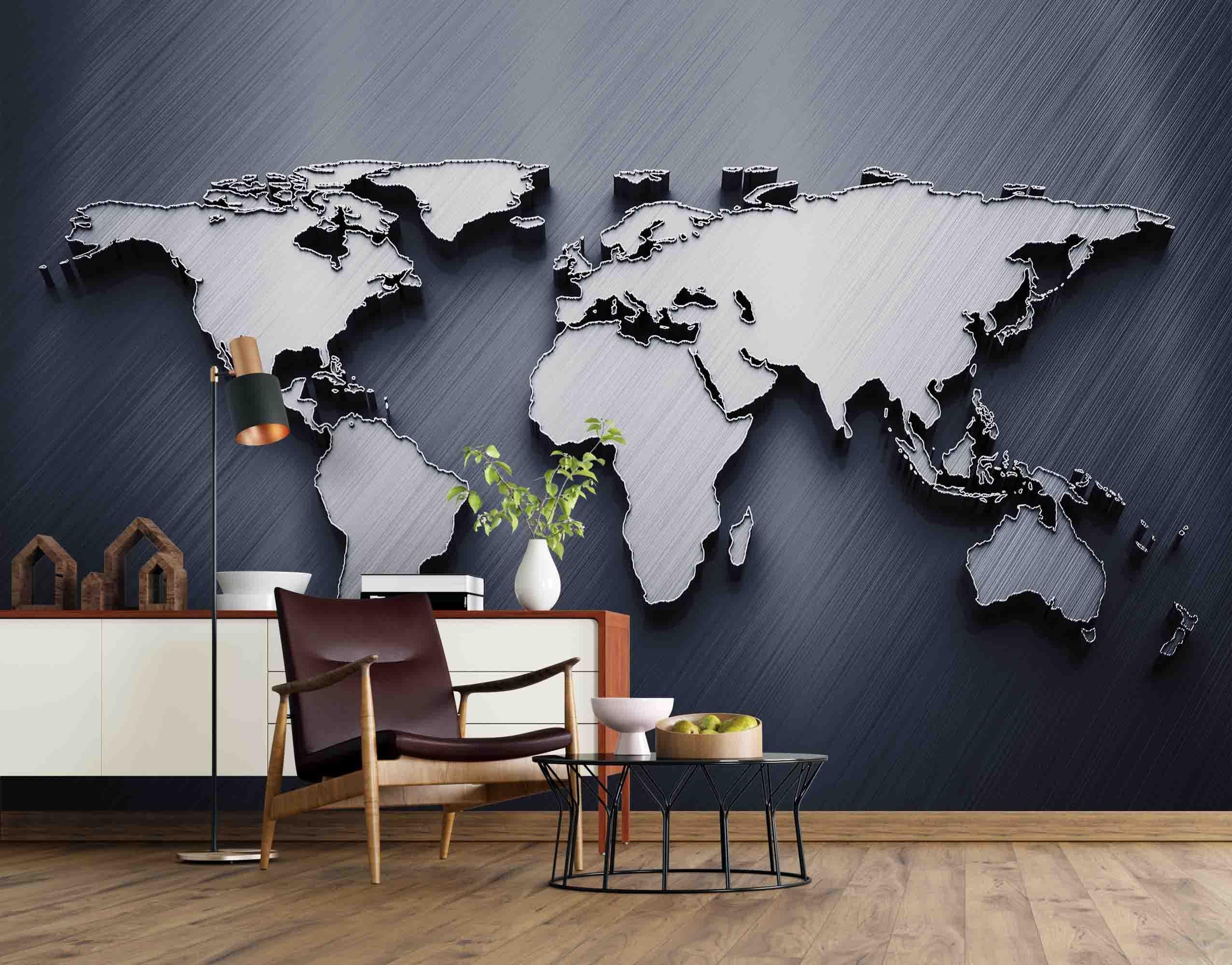 3D Grey Stereoscopic World Map Wall Mural Wallpaper A280 LQH- Jess Art Decoration