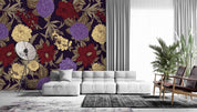 3D Purple Yellow Claret Floral Wall Mural Wallpaper SF83- Jess Art Decoration