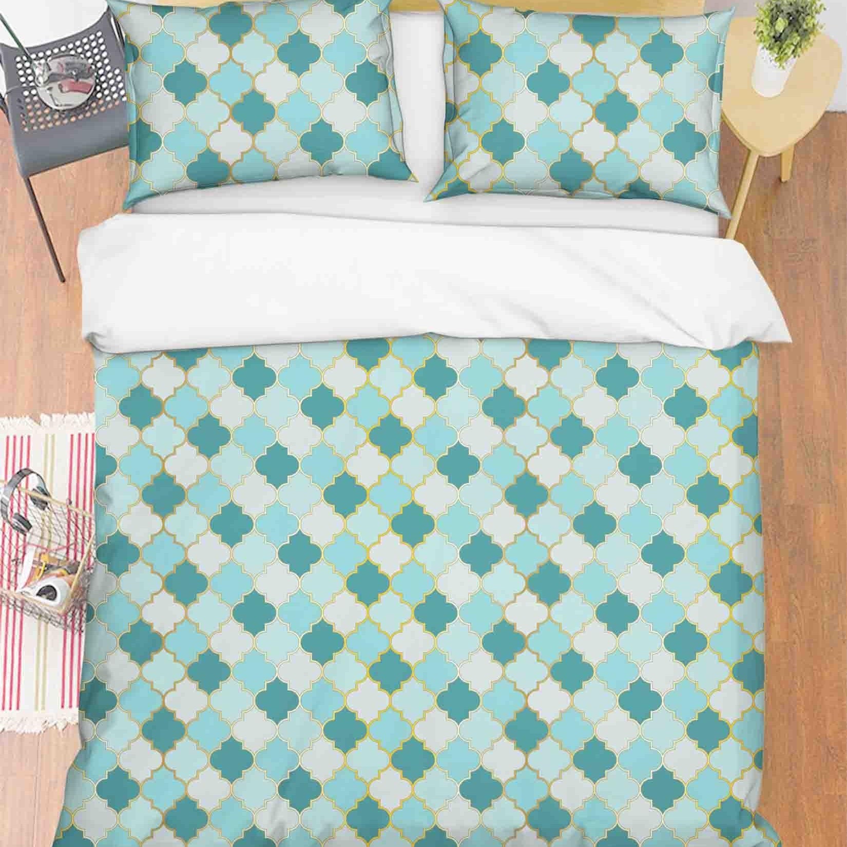 3D Abstract Green Geometric Pattern Quilt Cover Set Bedding Set Duvet Cover Pillowcases 314- Jess Art Decoration