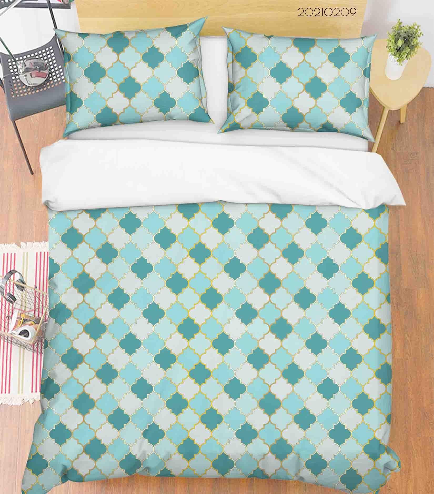 3D Abstract Green Geometric Pattern Quilt Cover Set Bedding Set Duvet Cover Pillowcases 314- Jess Art Decoration