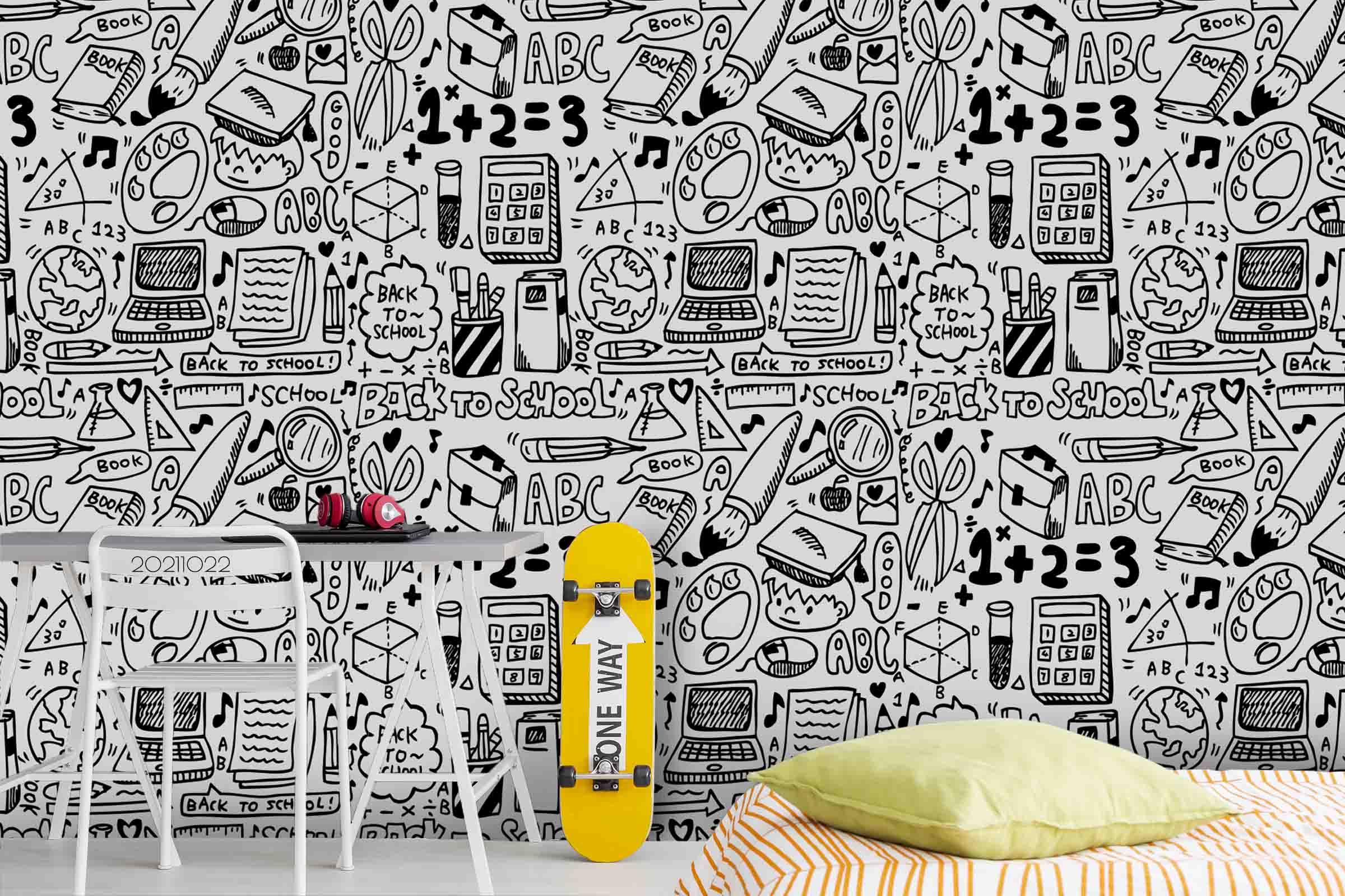 3D Abstract School Supplies Doodle Wall Mural Wallpaper LQH 64- Jess Art Decoration