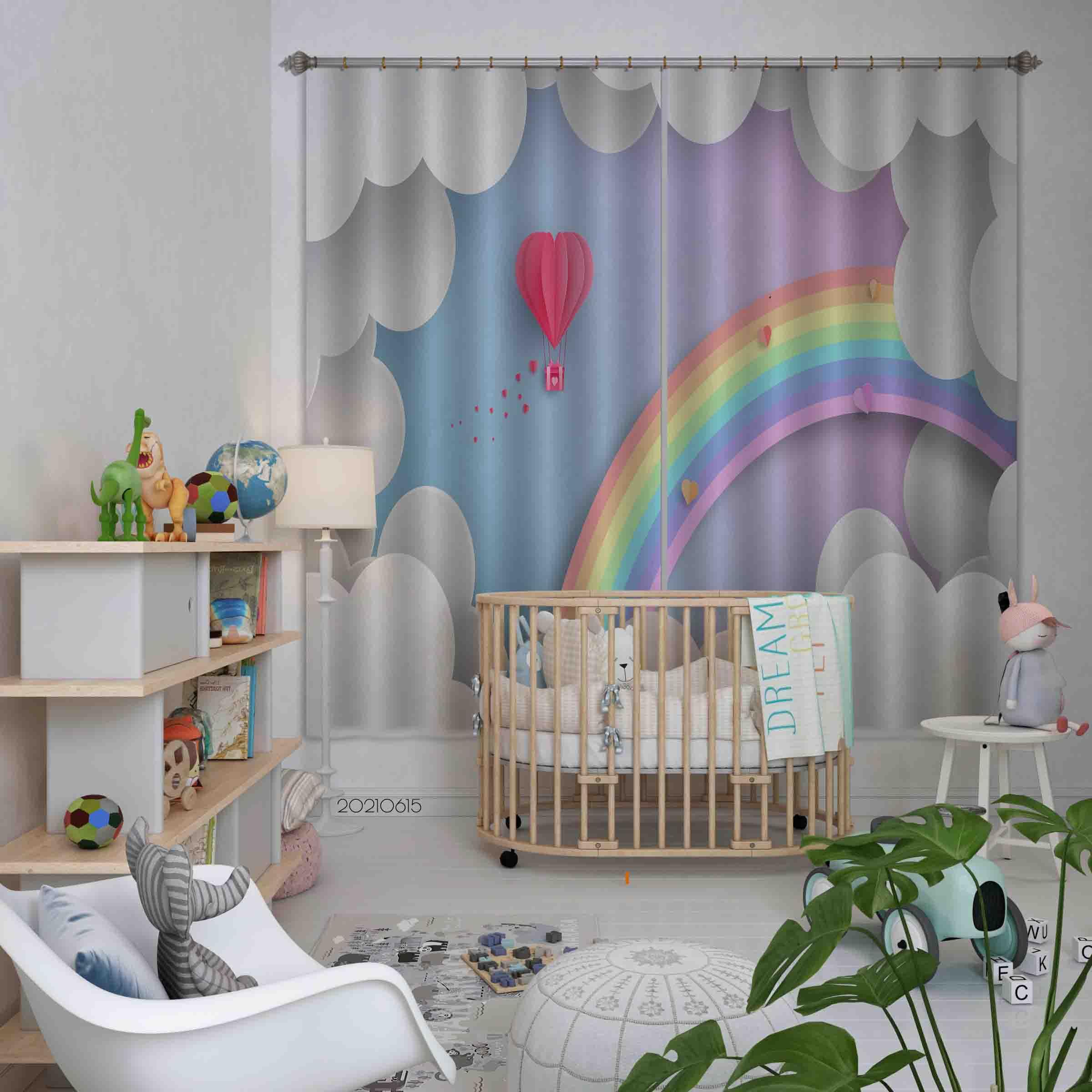 3D Cartoon Sky Rainbow Hot Air Balloon Love Heart Curtains and Drapes LLL 461- Jess Art Decoration