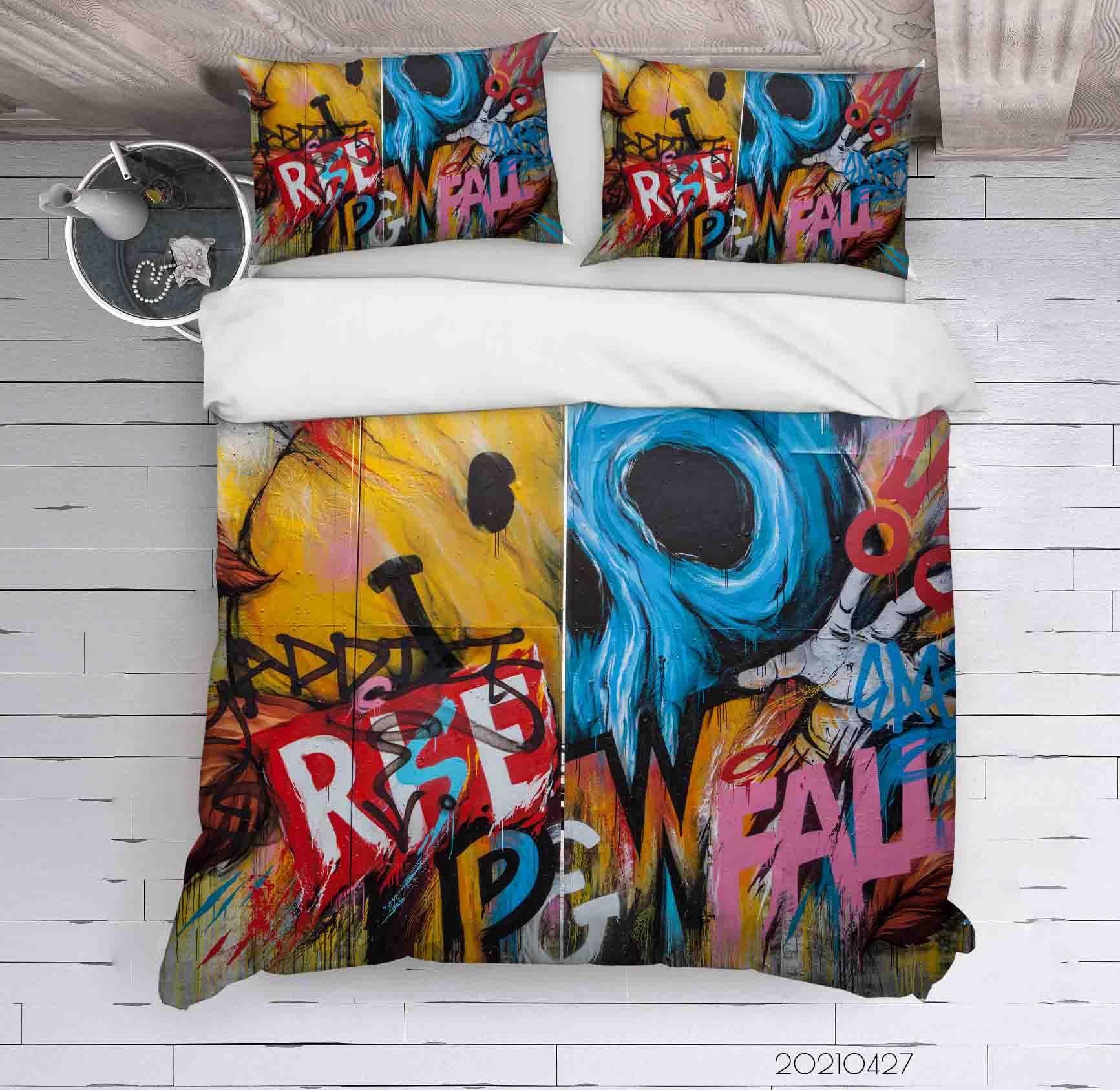 3D Abstract Colored Street Graffiti Quilt Cover Set Bedding Set Duvet Cover Pillowcases 73- Jess Art Decoration