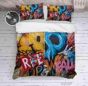 3D Abstract Colored Street Graffiti Quilt Cover Set Bedding Set Duvet Cover Pillowcases 73- Jess Art Decoration