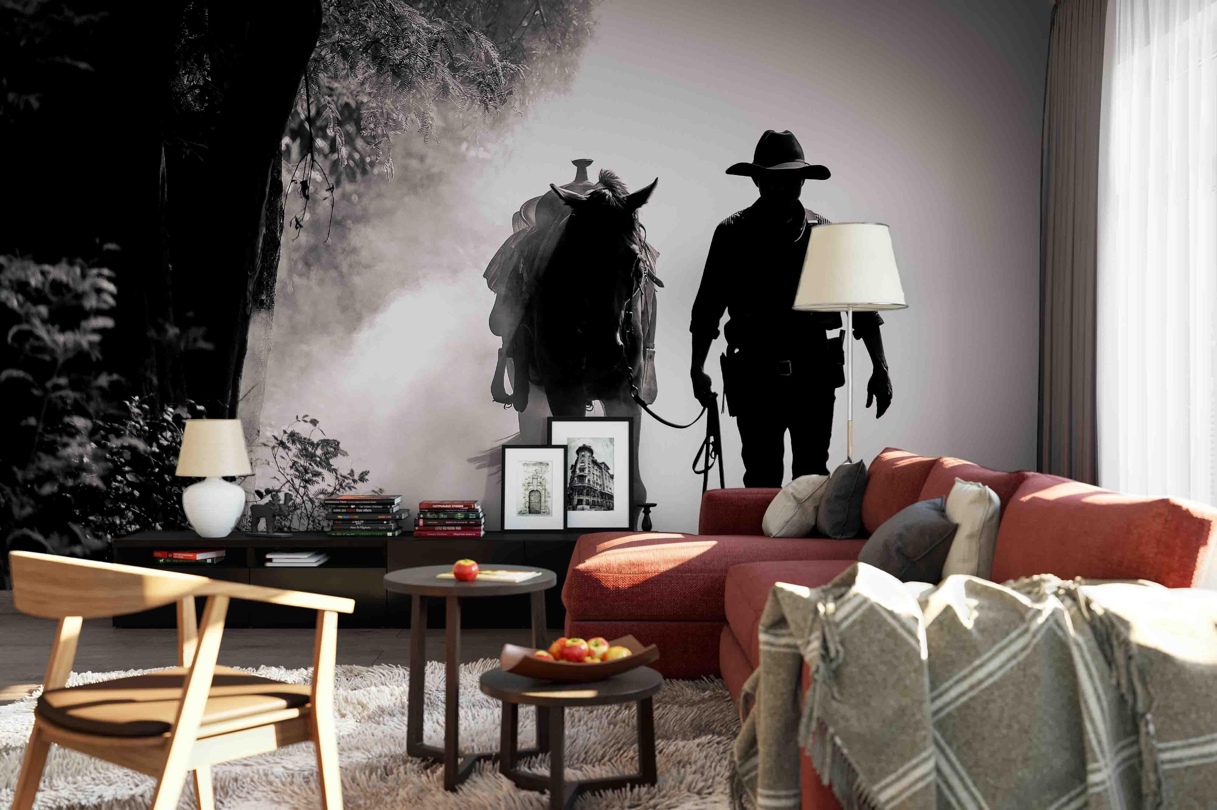3D Cowboy Forest Road retro cowboy forest road scene wall mural wallpaper for bedroom