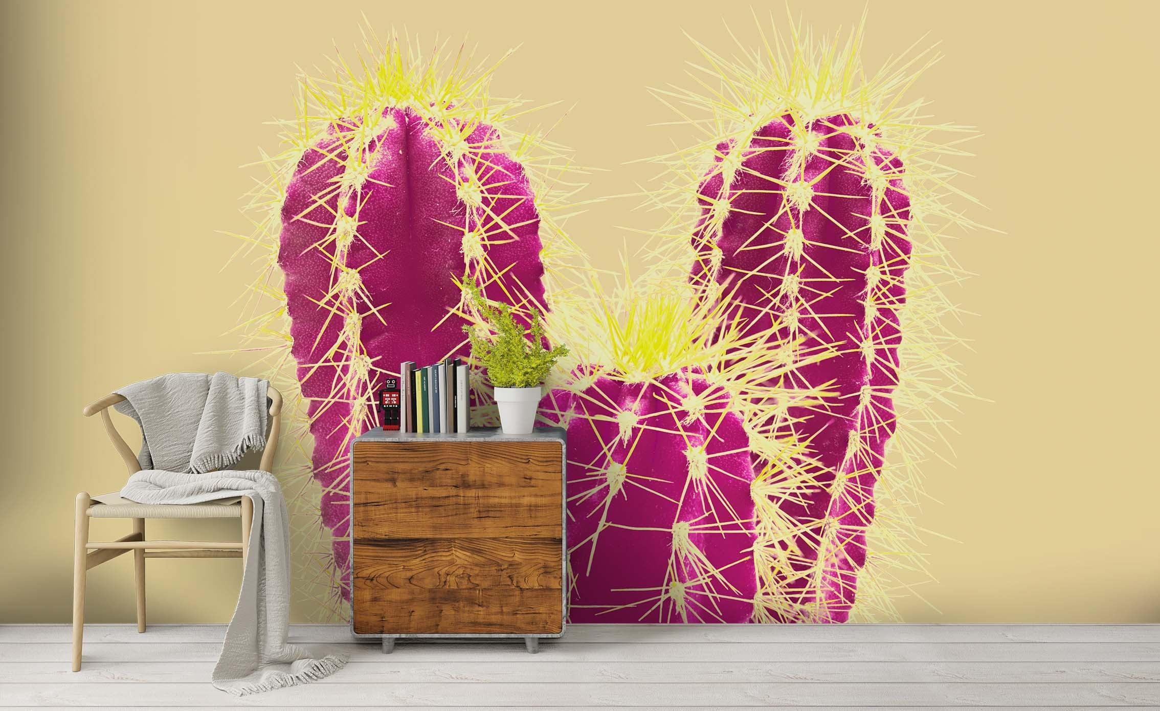 3D Pink Cactus Yellow Background Wall Mural Wallpaper 86 LQH- Jess Art Decoration
