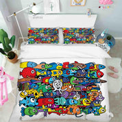 3D Abstract Color Monster Graffiti Quilt Cover Set Bedding Set Duvet Cover Pillowcases 19- Jess Art Decoration
