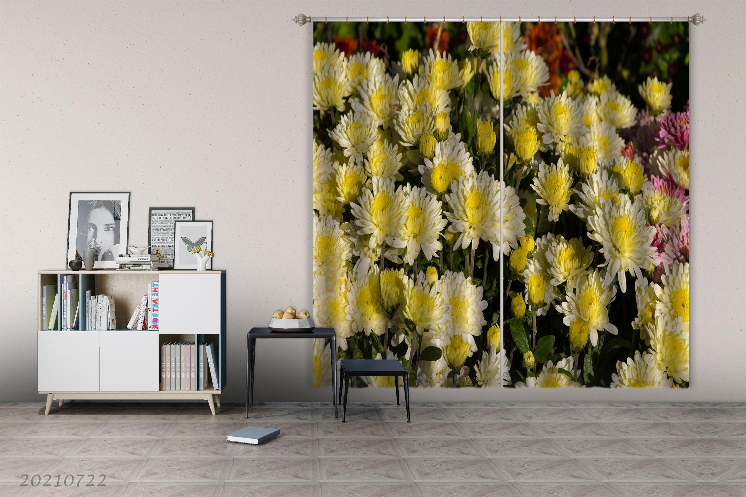 3D Yellow Chrysanthemum Floral Curtains and Drapes LQH 158- Jess Art Decoration