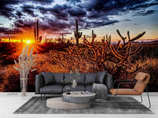 3D Gobi Desert Cactus Setting Sun Wall Mural Wallpaper SWW3062- Jess Art Decoration