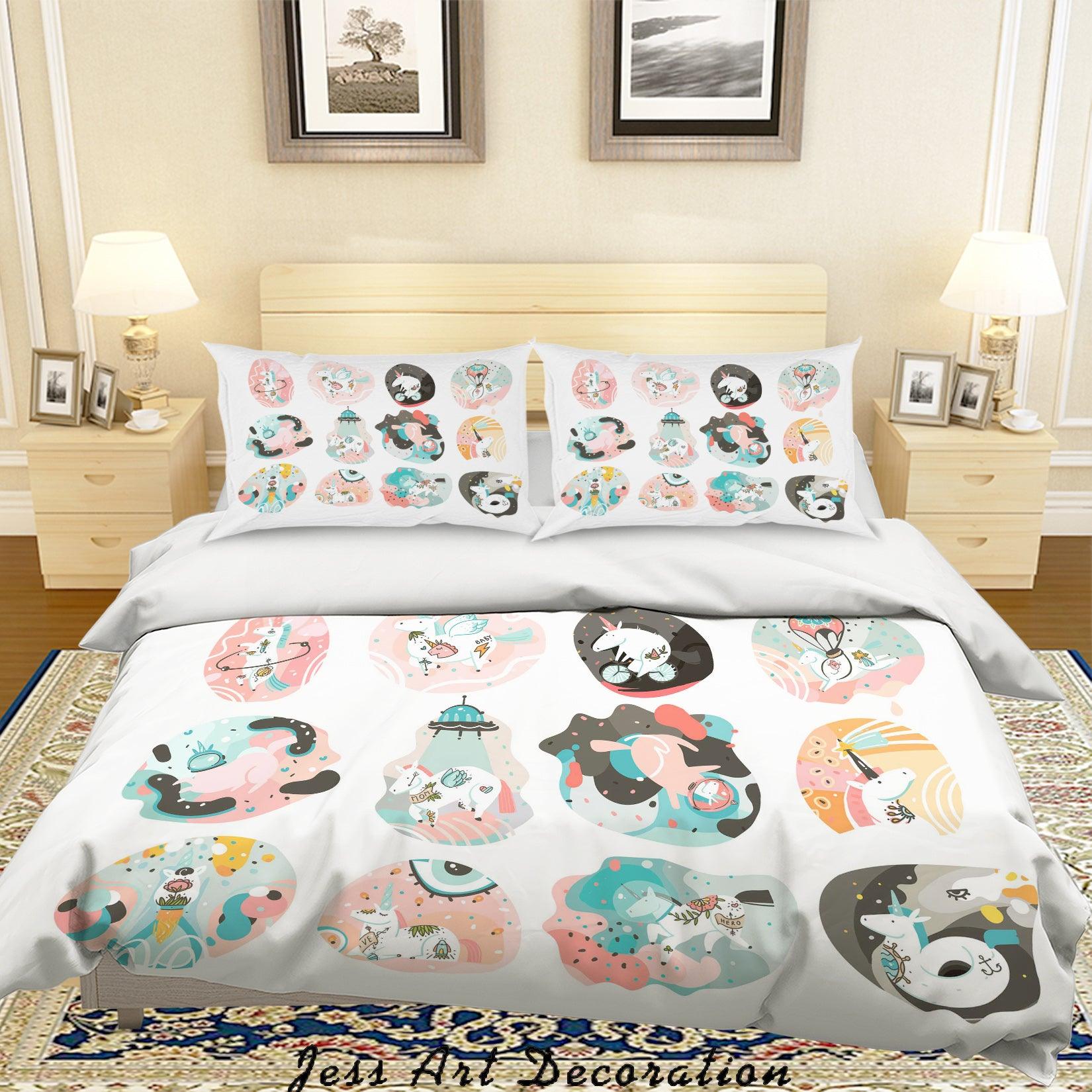 3D Cartoon Animal Unicorn Quilt Cover Set Bedding Set Duvet Cover Pillowcases A314 LQH- Jess Art Decoration