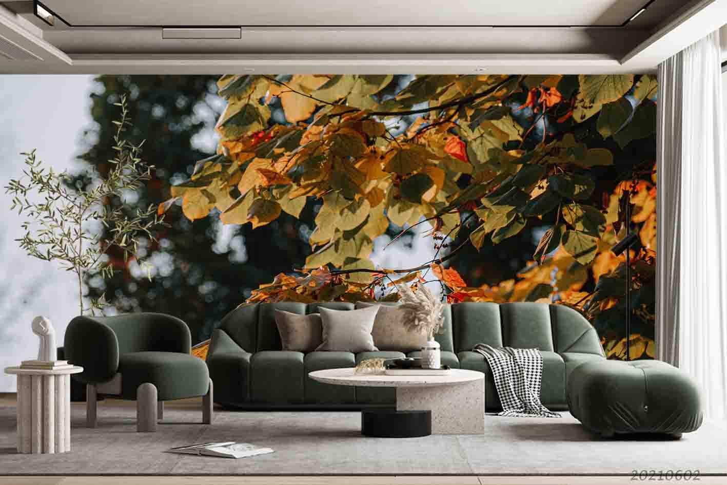 3D Autumn Yellow Leaf Photo Background Wall Mural Wallpaper SWW849- Jess Art Decoration