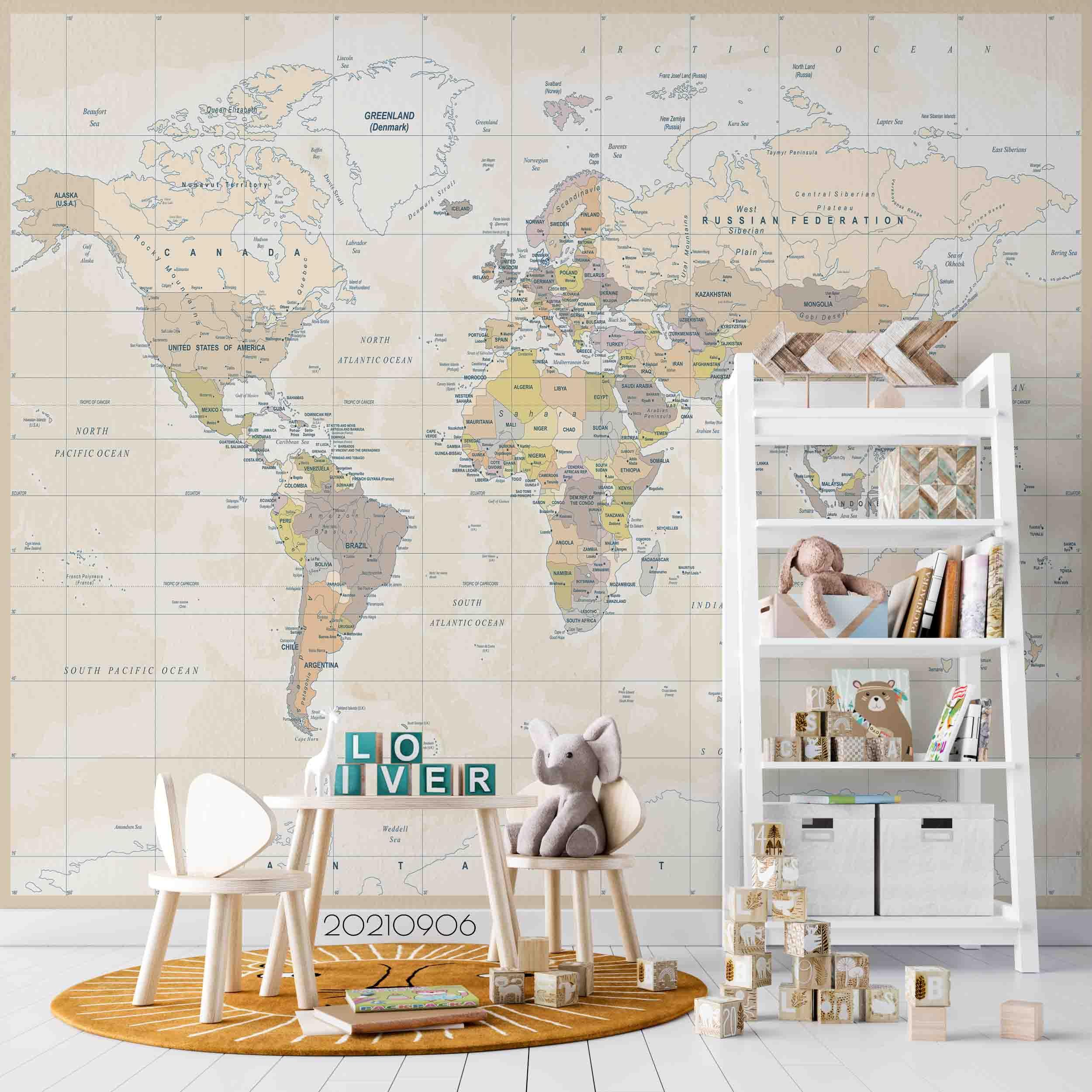 3D World Map Wall Mural Wallpaper LQH 551- Jess Art Decoration