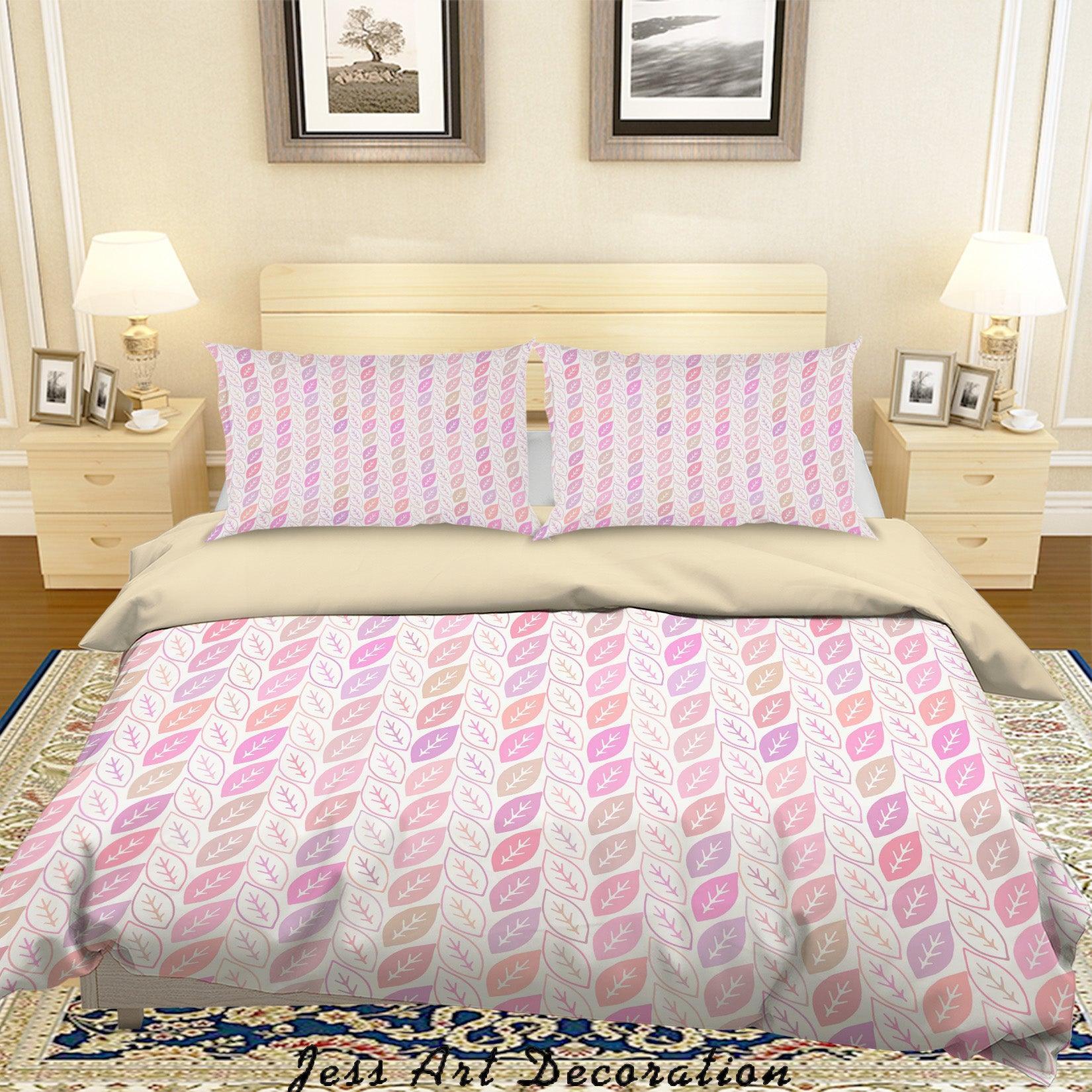 3D Pink Leaves Quilt Cover Set Bedding Set Duvet Cover Pillowcases SF08- Jess Art Decoration