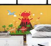 3D Hand Drawn Cartoon Dinosaur Volcano Coconut Tree Bones Wall Mural Wallpaper GD 1885- Jess Art Decoration