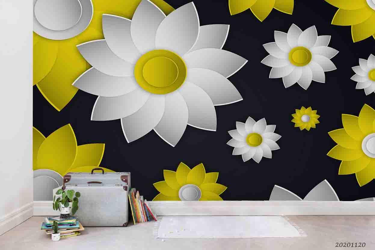 3D Embossed White Yellow Floral Wall Mural Wallpaper LXL- Jess Art Decoration