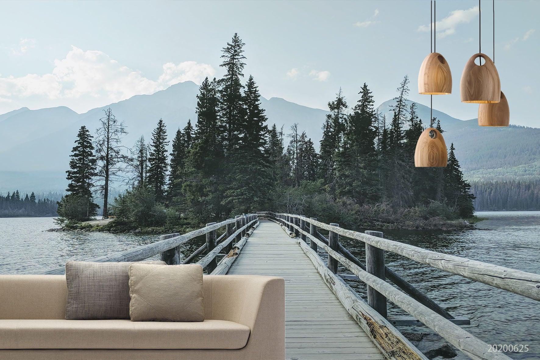 3D Green Forest Lake Bridge Wall Mural Wallpaper A333 LQH- Jess Art Decoration