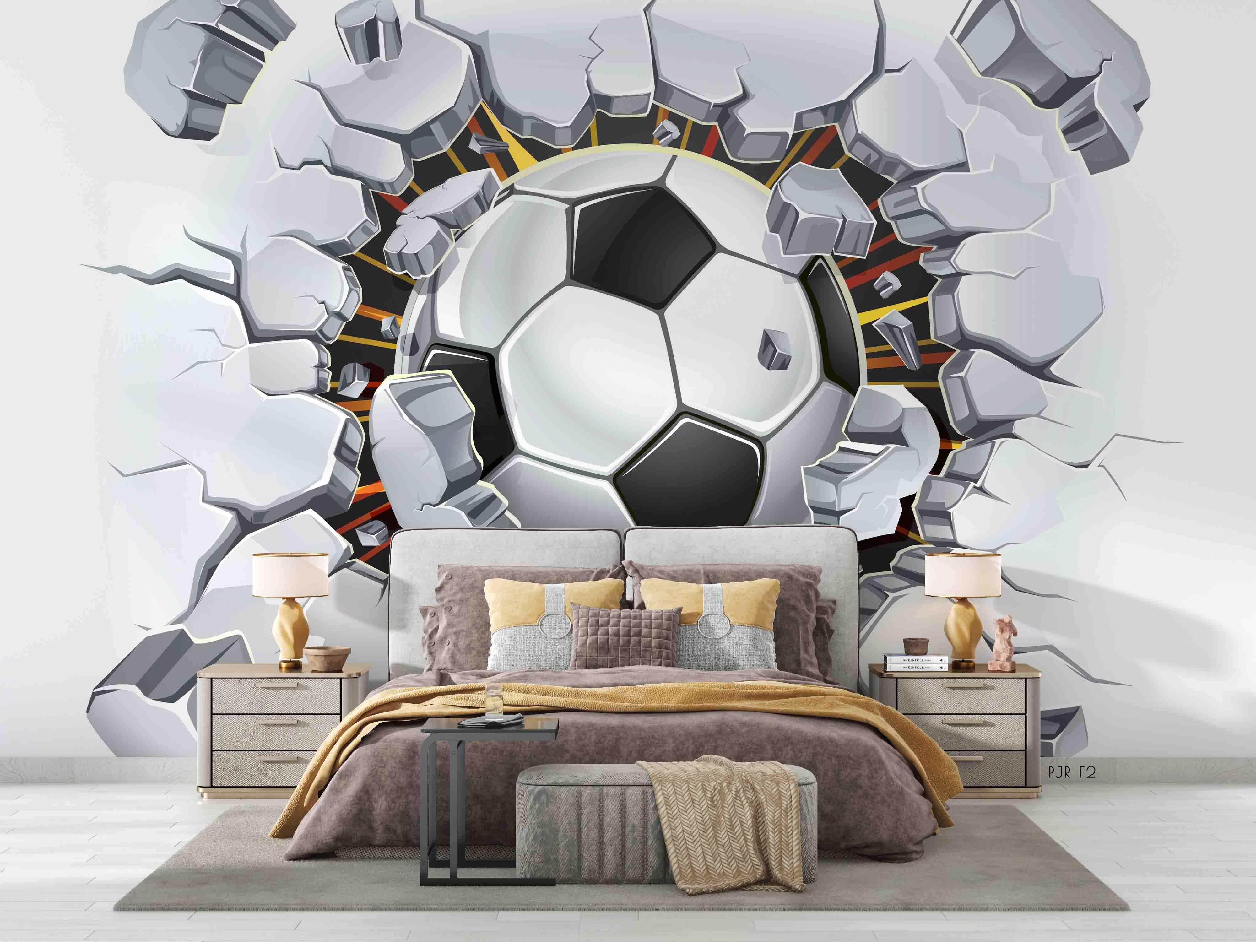 3D Cartoon Football Breaking Wall Painting Mural Wallpaper WJ 1397- Jess Art Decoration