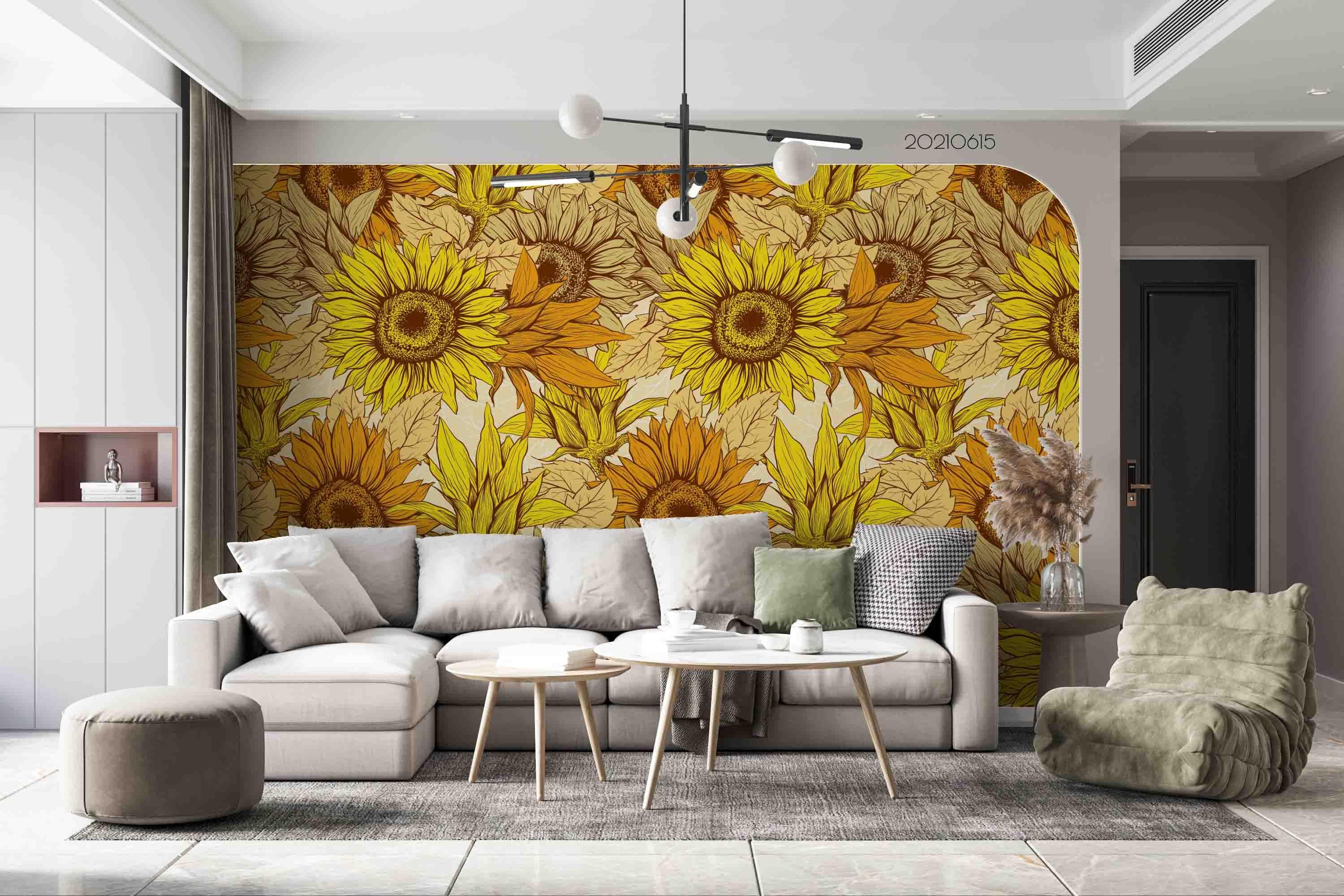3D Sunflowers Pattern Seamless Wall Mural Wallpaper SWW2514- Jess Art Decoration