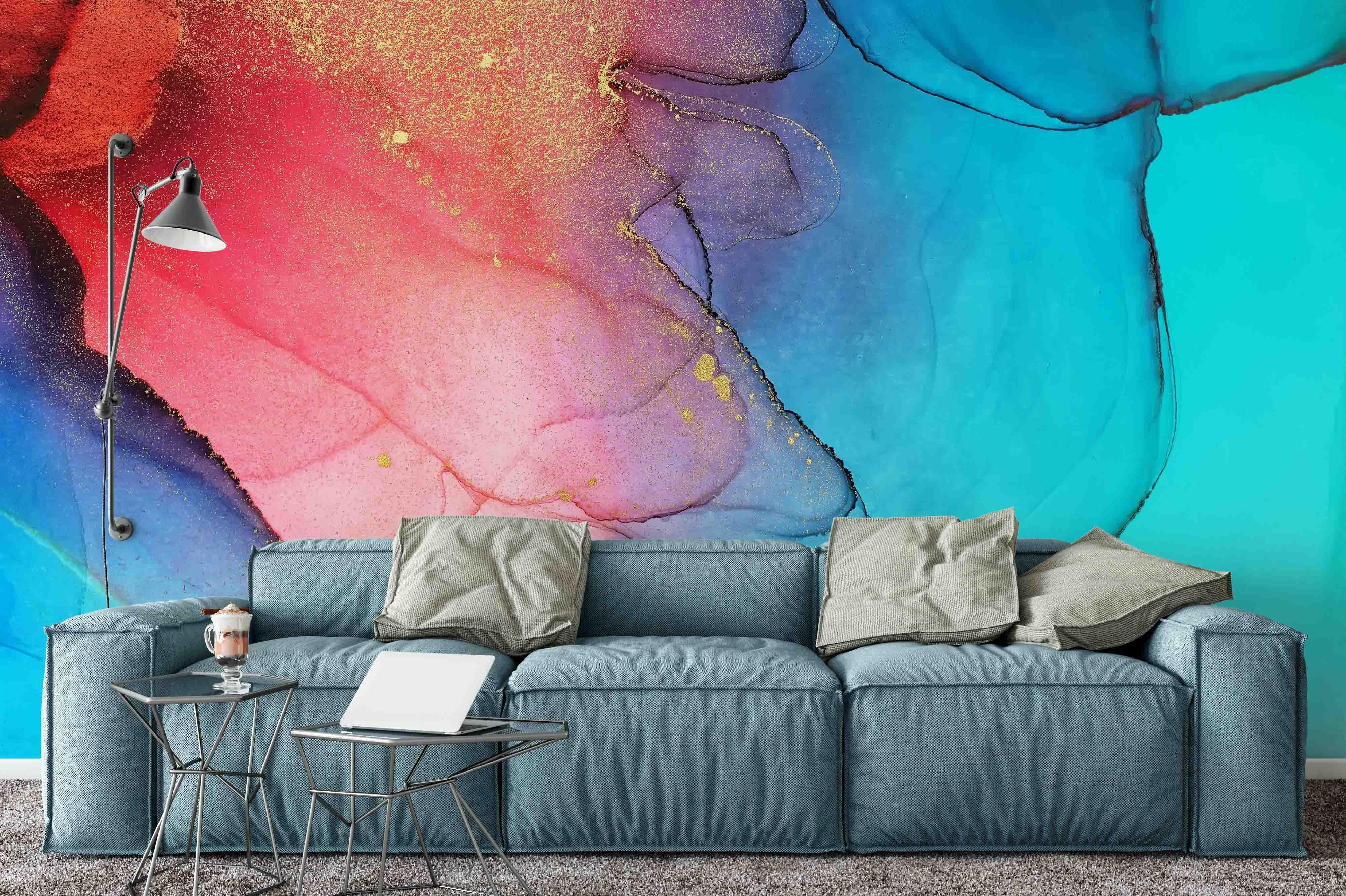 3D Pink Blue Ink Wall Mural Wallpaper 8- Jess Art Decoration