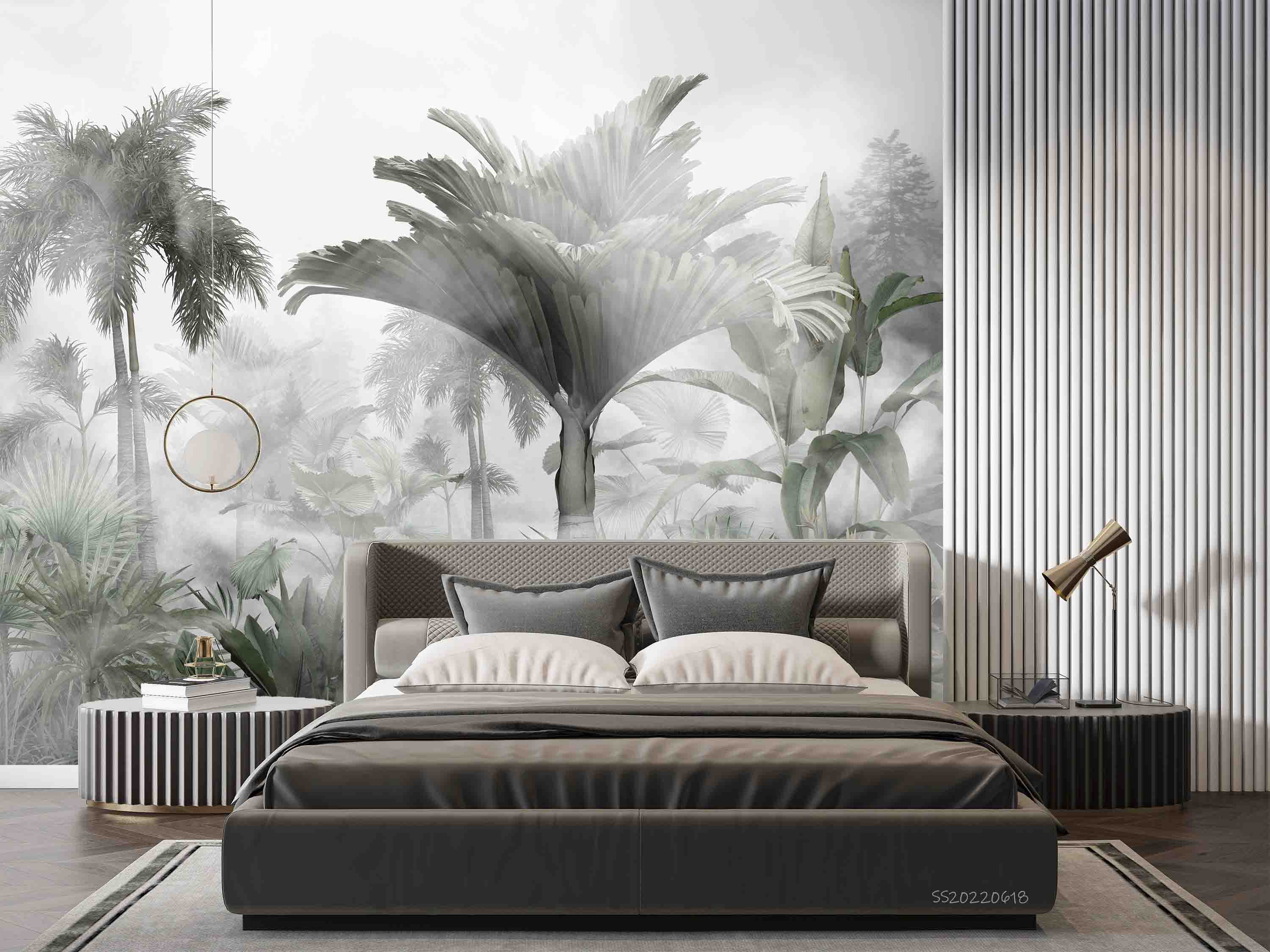 3D Tropical Plant Palm Tree Leaf Misty Wall Mural Wallpaper GD 857- Jess Art Decoration