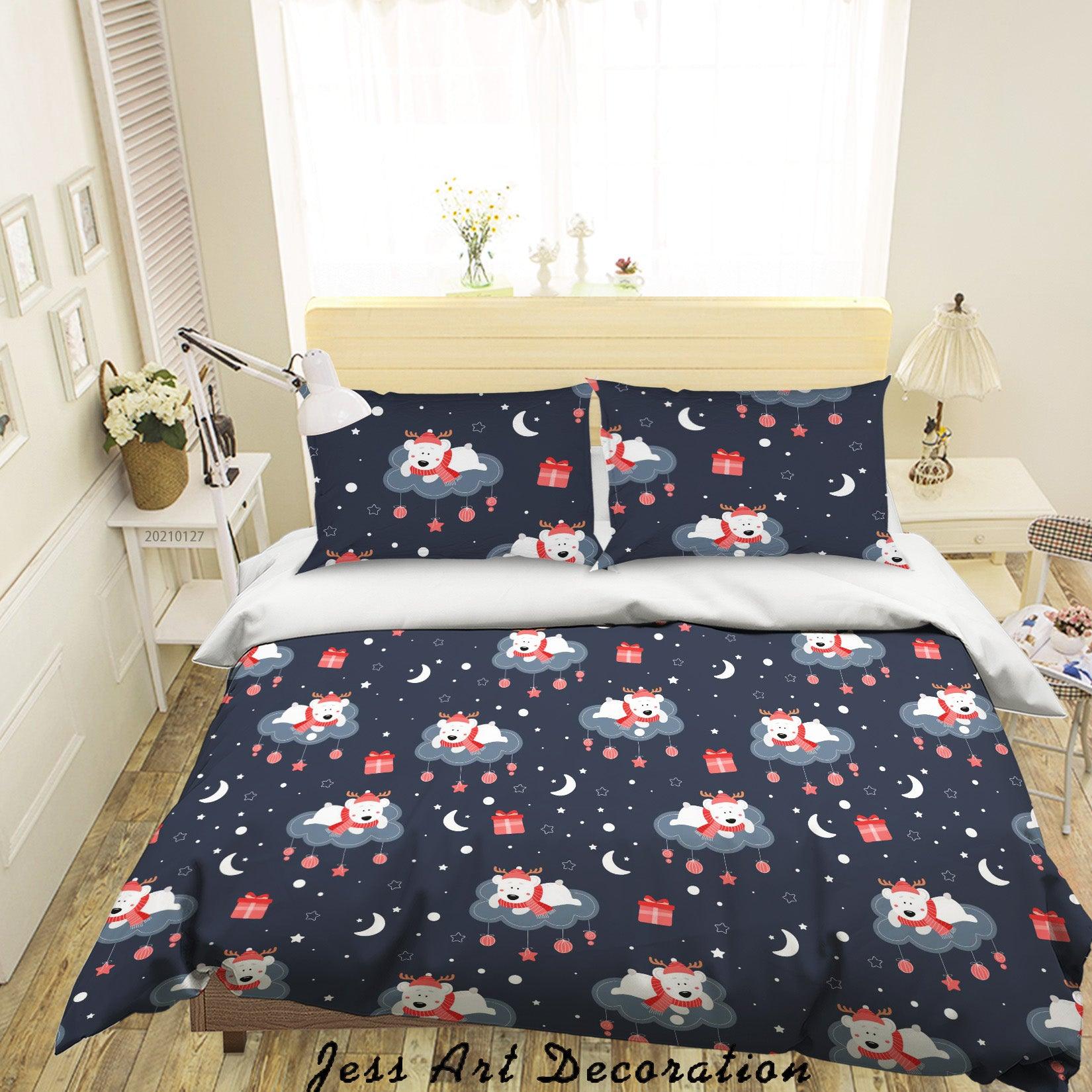 3D Cute Elk Moon Gift Quilt Cover Set Bedding Set Duvet Cover Pillowcases 105- Jess Art Decoration