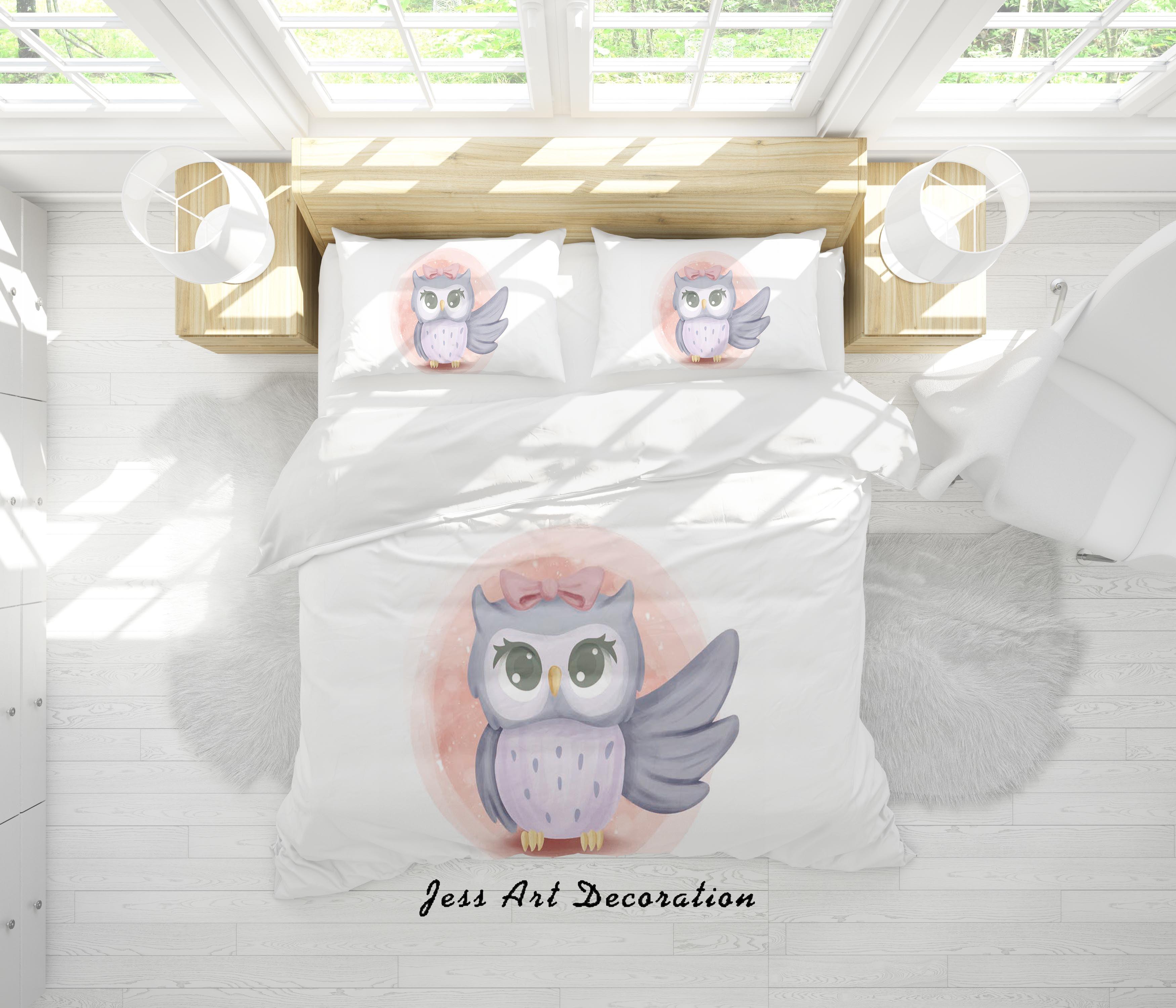 3D White Owl Quilt Cover Set Bedding Set Duvet Cover Pillowcases SF04- Jess Art Decoration