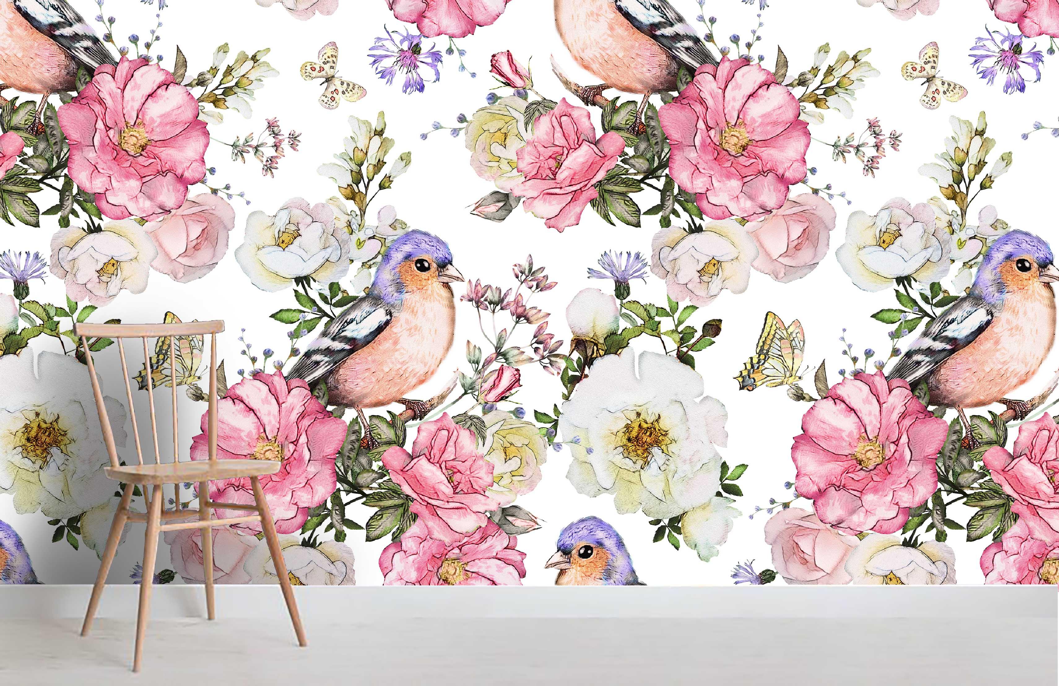 3D Colorful Flowers Birds Background Wall Mural Wallpaper 47- Jess Art Decoration