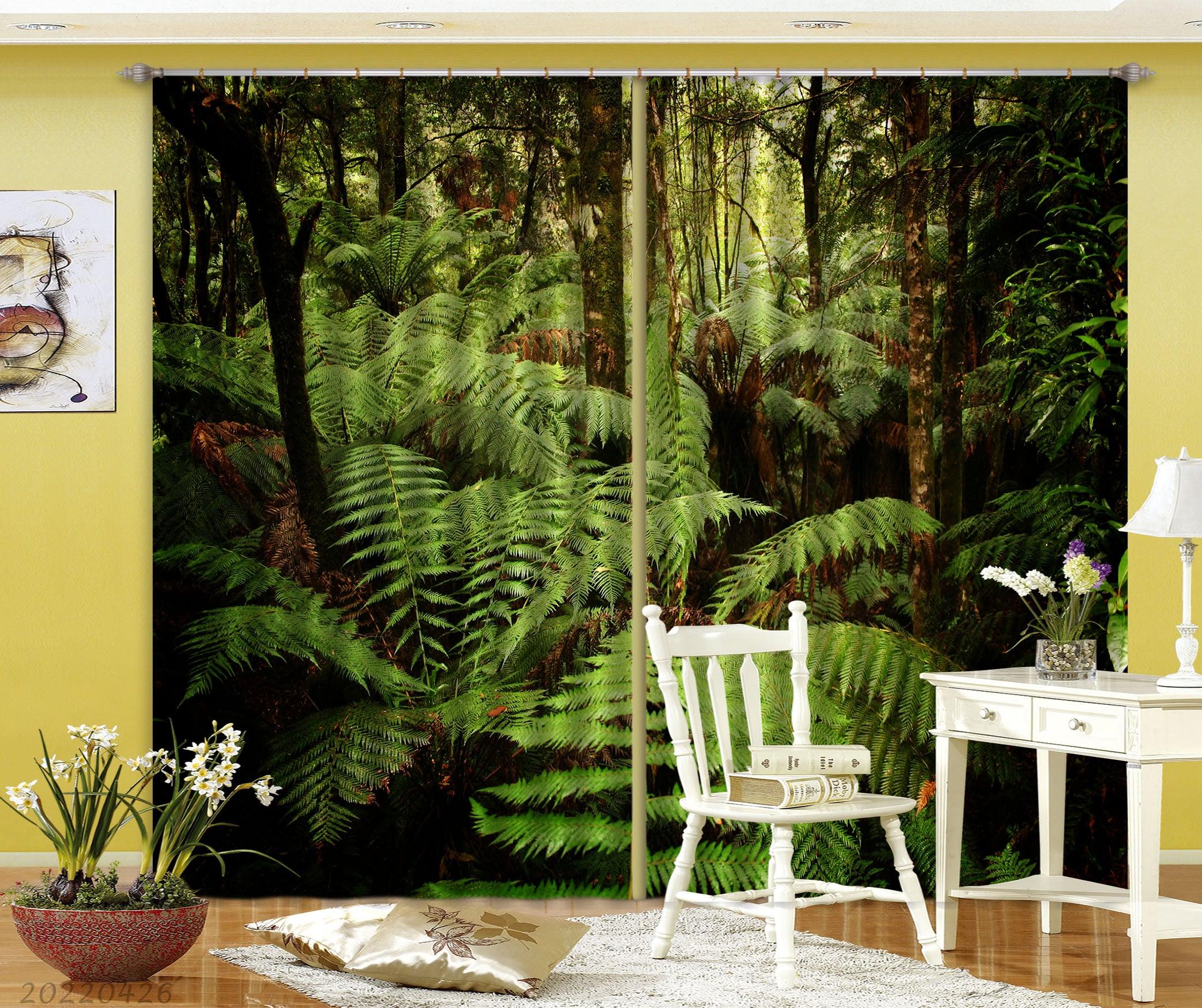 3D Landscape Jungle Green Plant Leaf Curtains and Drapes GD 4959- Jess Art Decoration