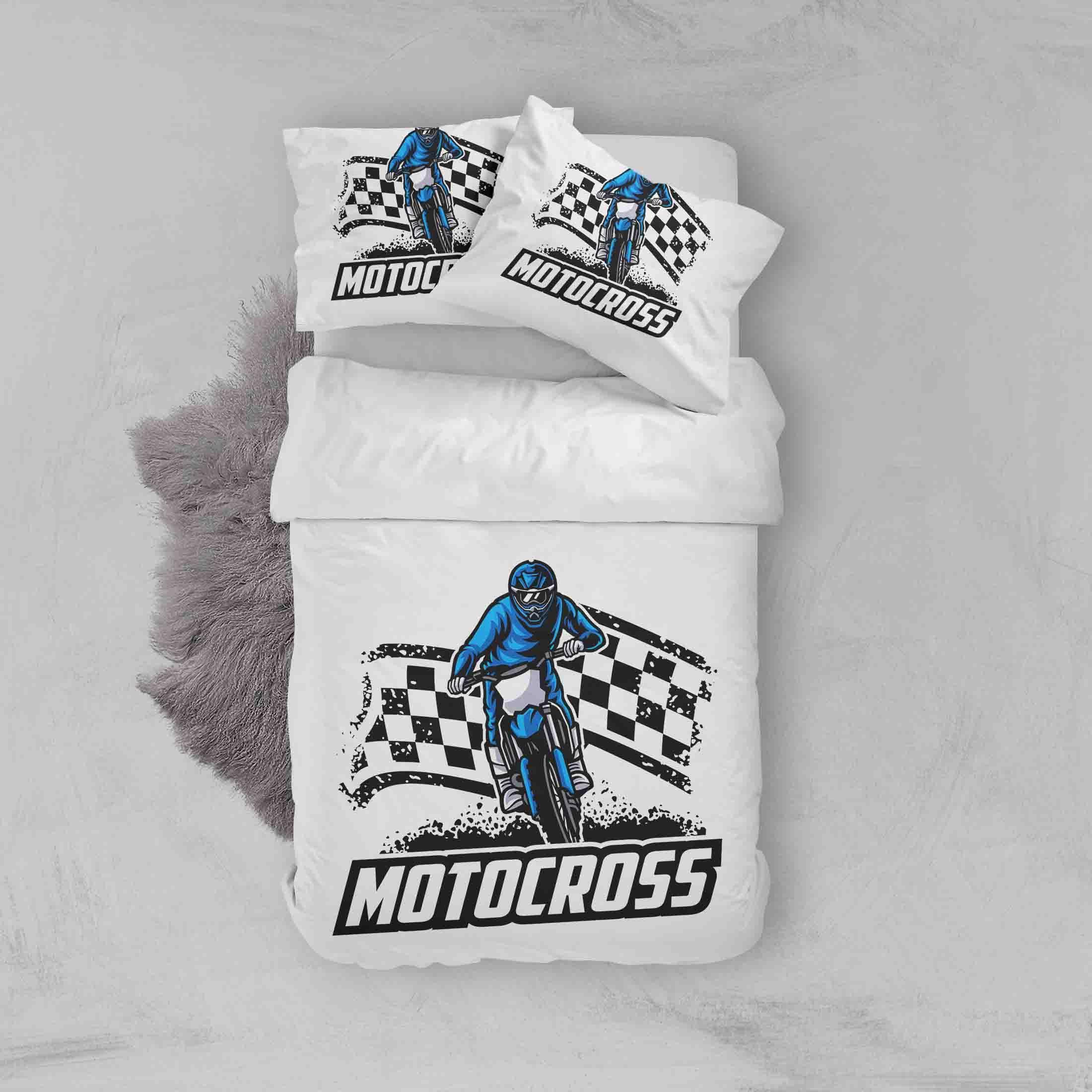 3D Motocross Championship White Quilt Cover Set Bedding Set Pillowcases LQH A045- Jess Art Decoration