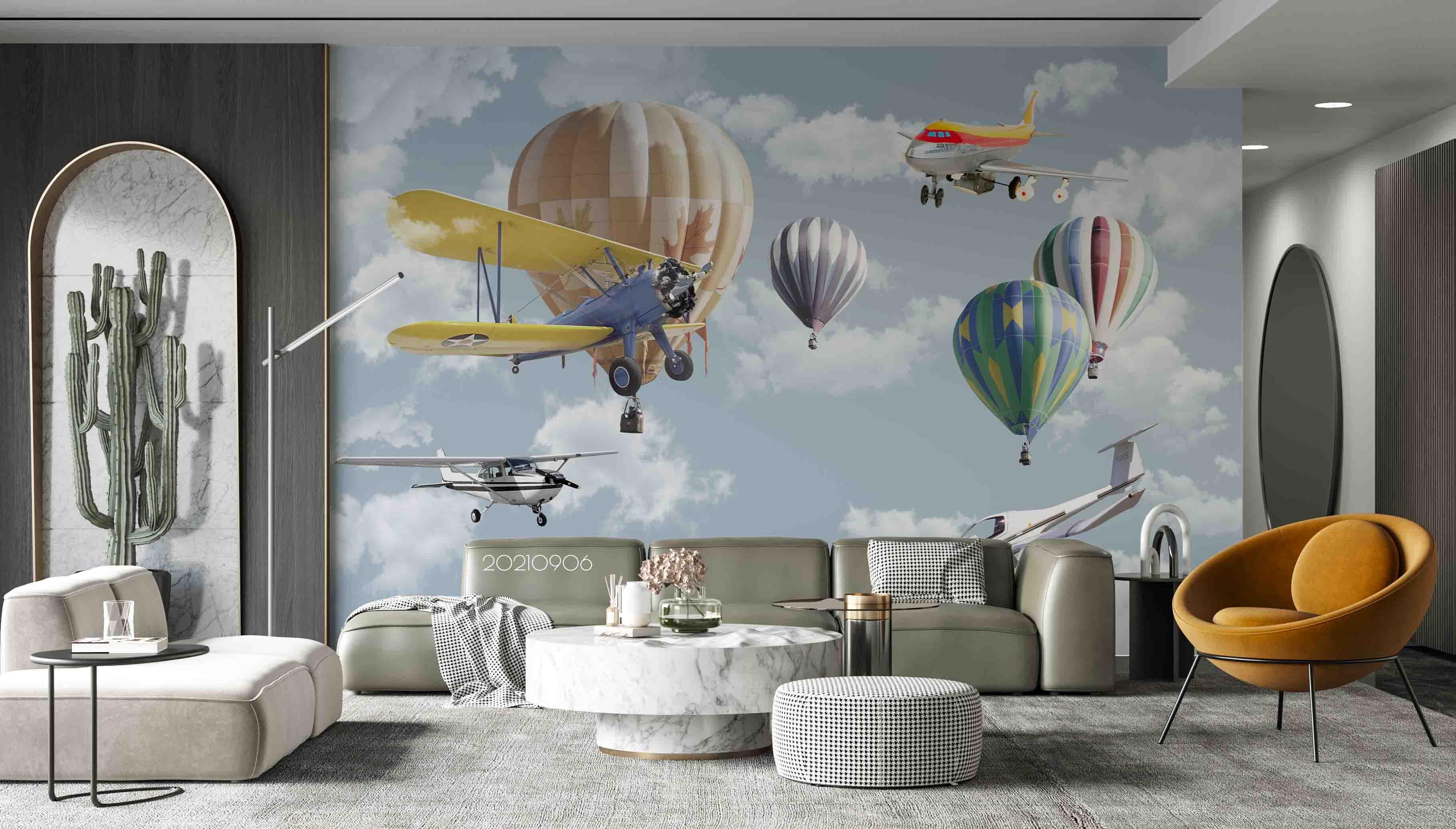 3D Airplane Balloon Sky airplane hot air balloon mural wall mural wallpaper for kids room - view 2