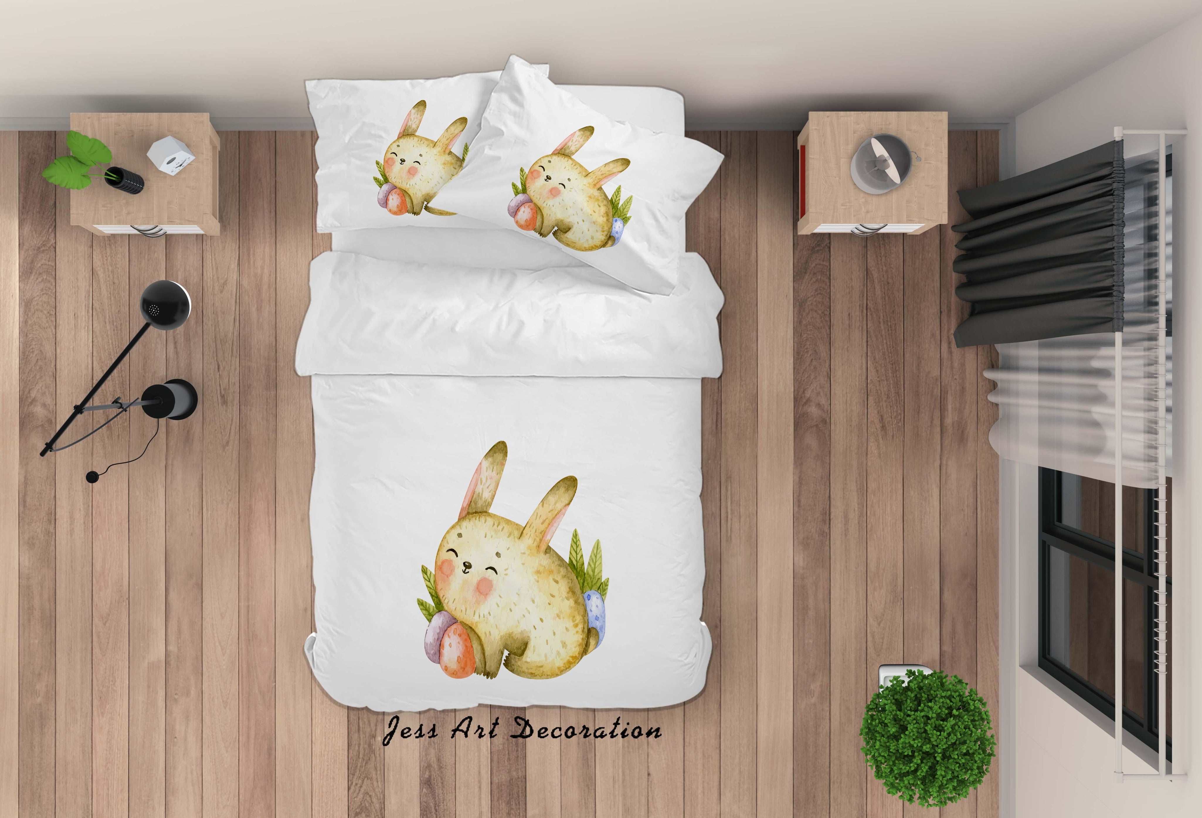 3D White Rabbit Eggs Quilt Cover Set Bedding Set Duvet Cover Pillowcases SF87- Jess Art Decoration