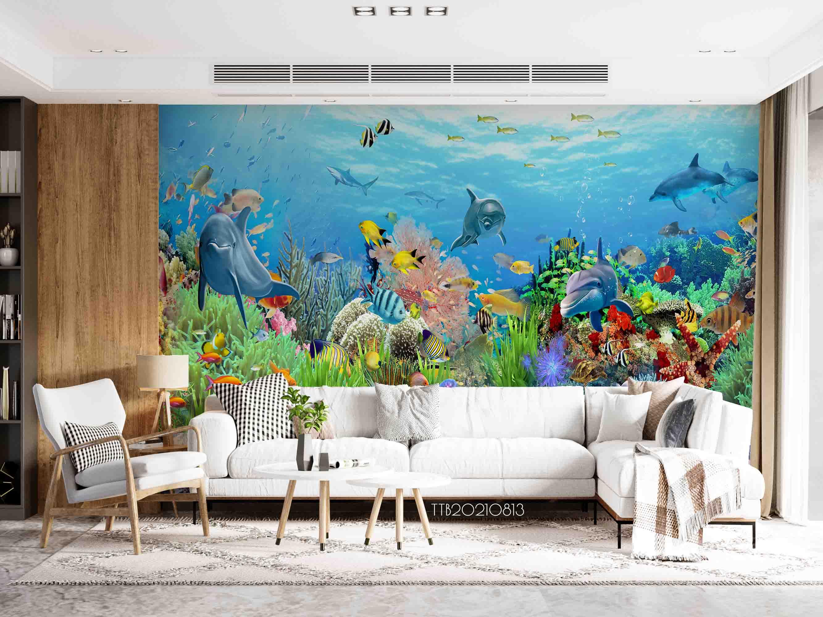 3D Hand-painted Cartoon Underwater World Wall Mural Wallpaper SWW5108- Jess Art Decoration