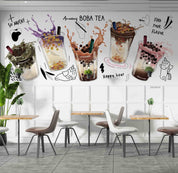 3D Hand Drawn Bubble Tea Pearl Tea Milk Tea Shop Wall Mural Wallpaper JN 30- Jess Art Decoration