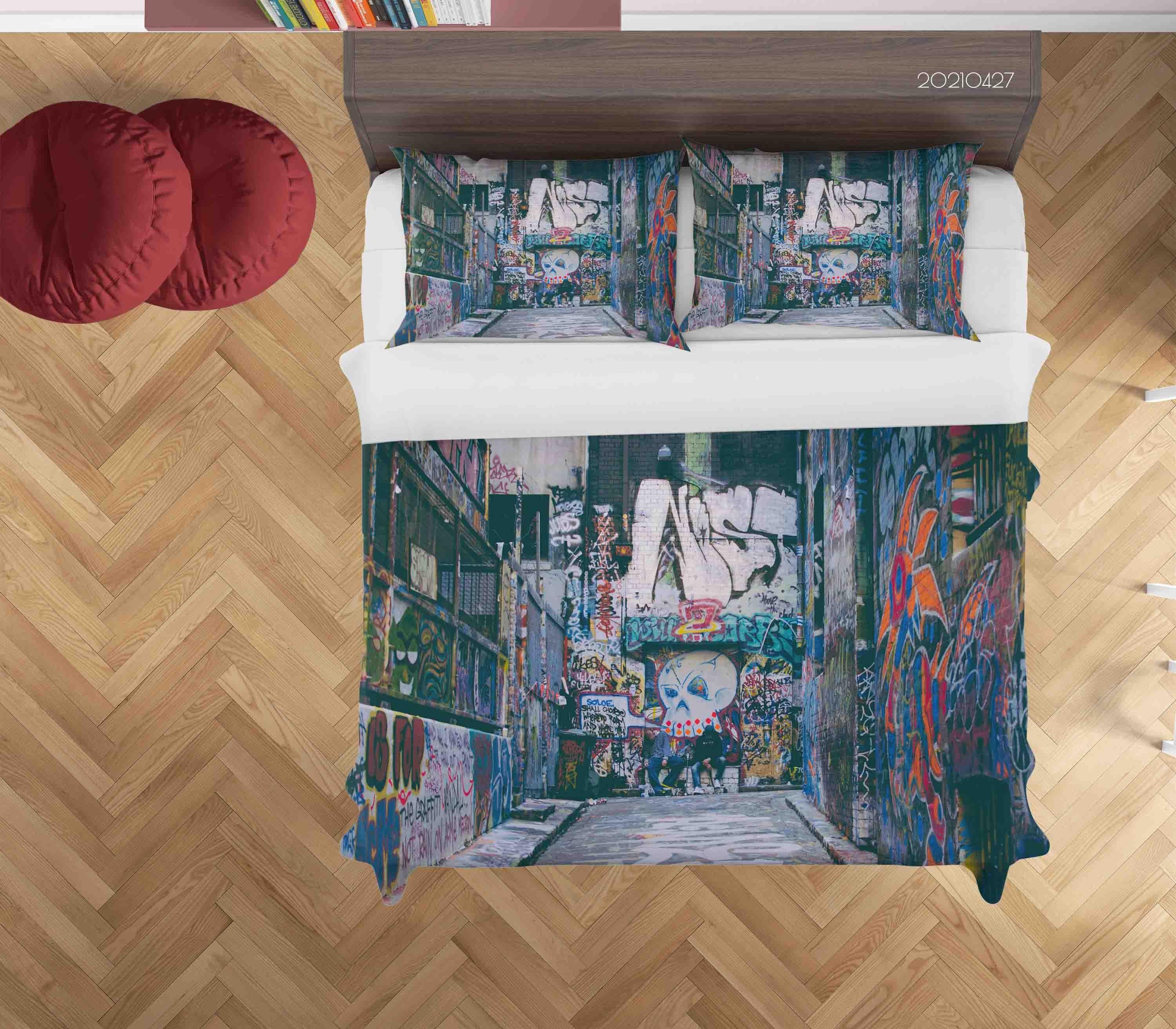 3D Abstract Colored Street Graffiti Quilt Cover Set Bedding Set Duvet Cover Pillowcases 130- Jess Art Decoration