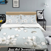 3D White Flowers Bee Quilt Cover Set Bedding Set Pillowcases  211- Jess Art Decoration