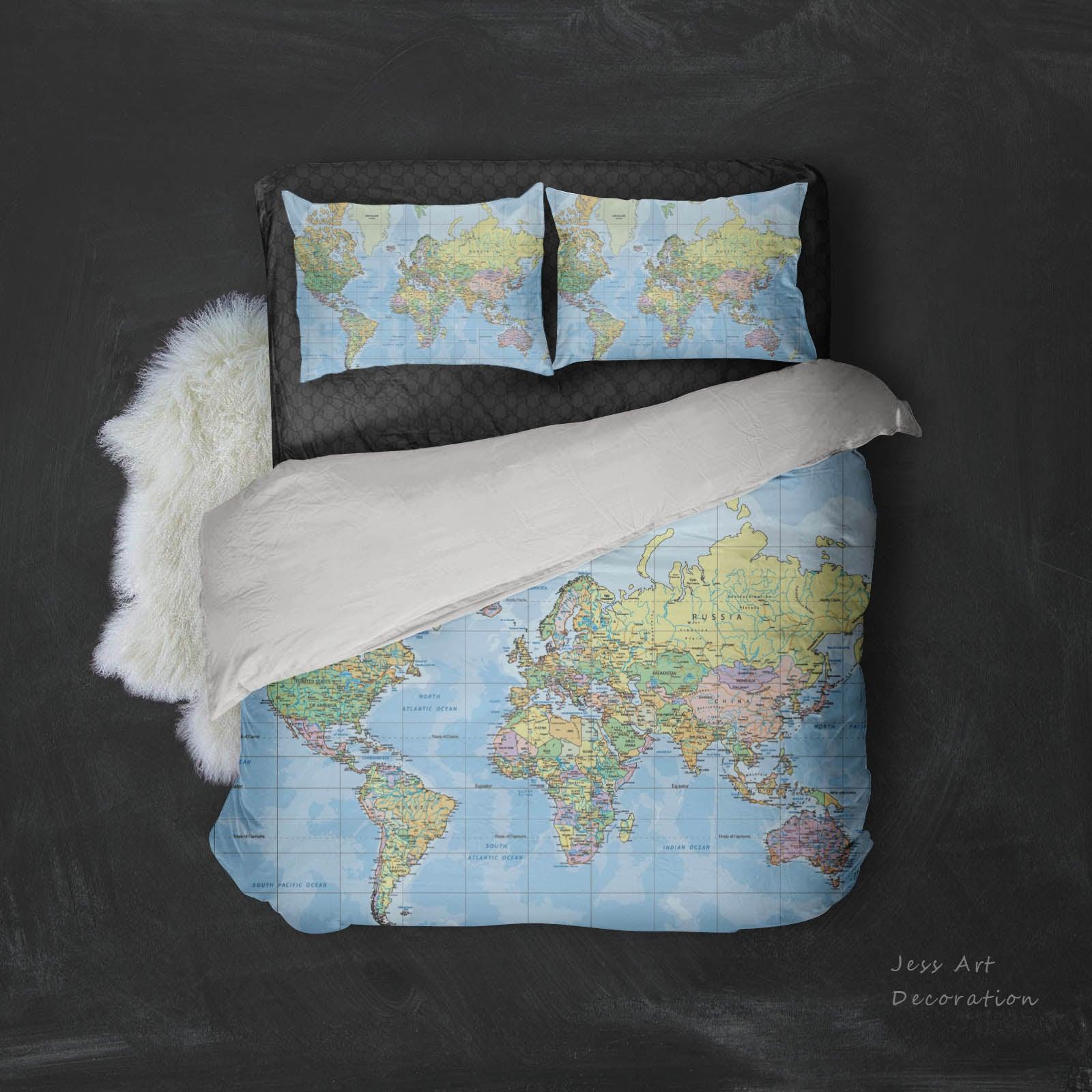 3D Blue World Map Quilt Cover Set Bedding Set Pillowcases 251- Jess Art Decoration