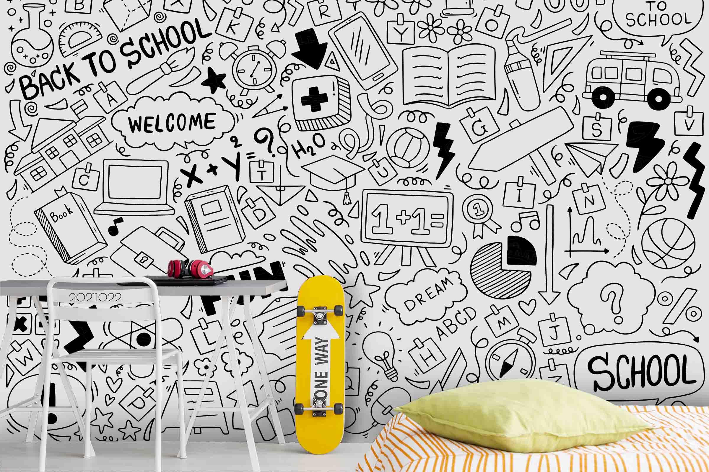 3D Hand Drawn School Icons Doodle Wall Mural Wallpaper LQH 40- Jess Art Decoration