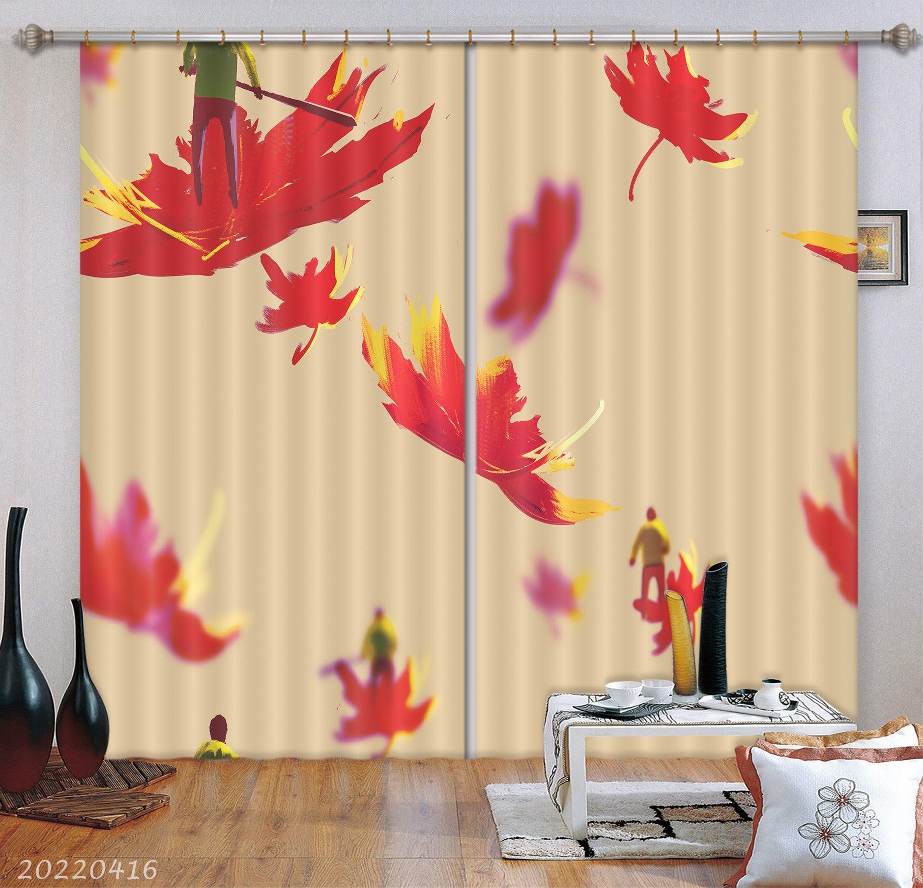 3D Little Man Maple Leaf Autumn Illustration Painting Curtains and Drapes GD 4620- Jess Art Decoration