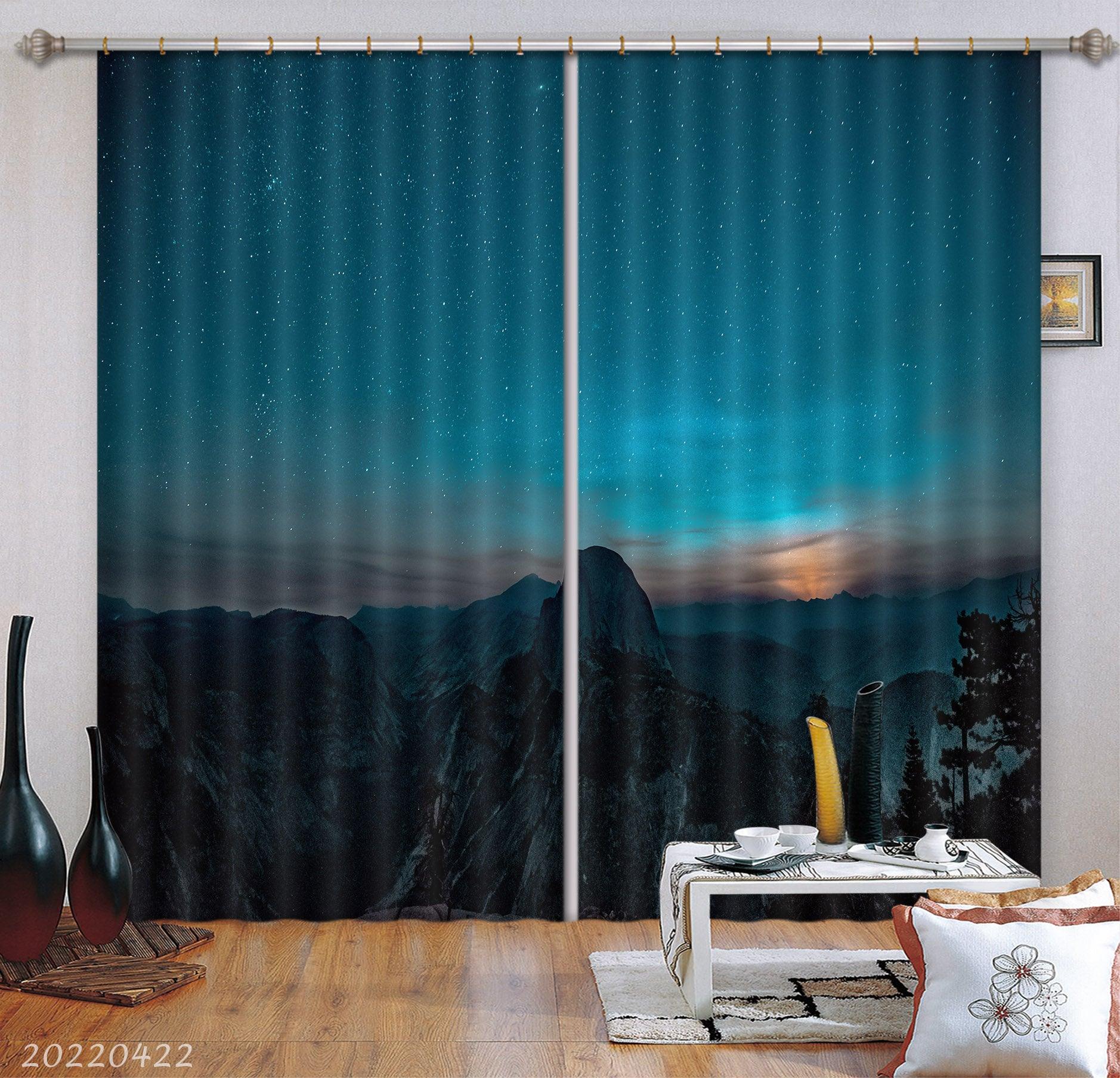3D Landscape Night Peak Stars Sky Curtains and Drapes GD 4293- Jess Art Decoration