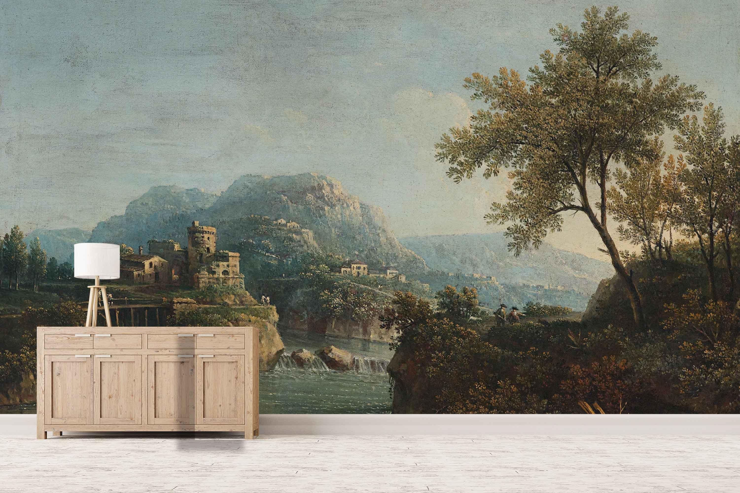 3D building river mountains forest painting wall mural wallpaper 71- Jess Art Decoration