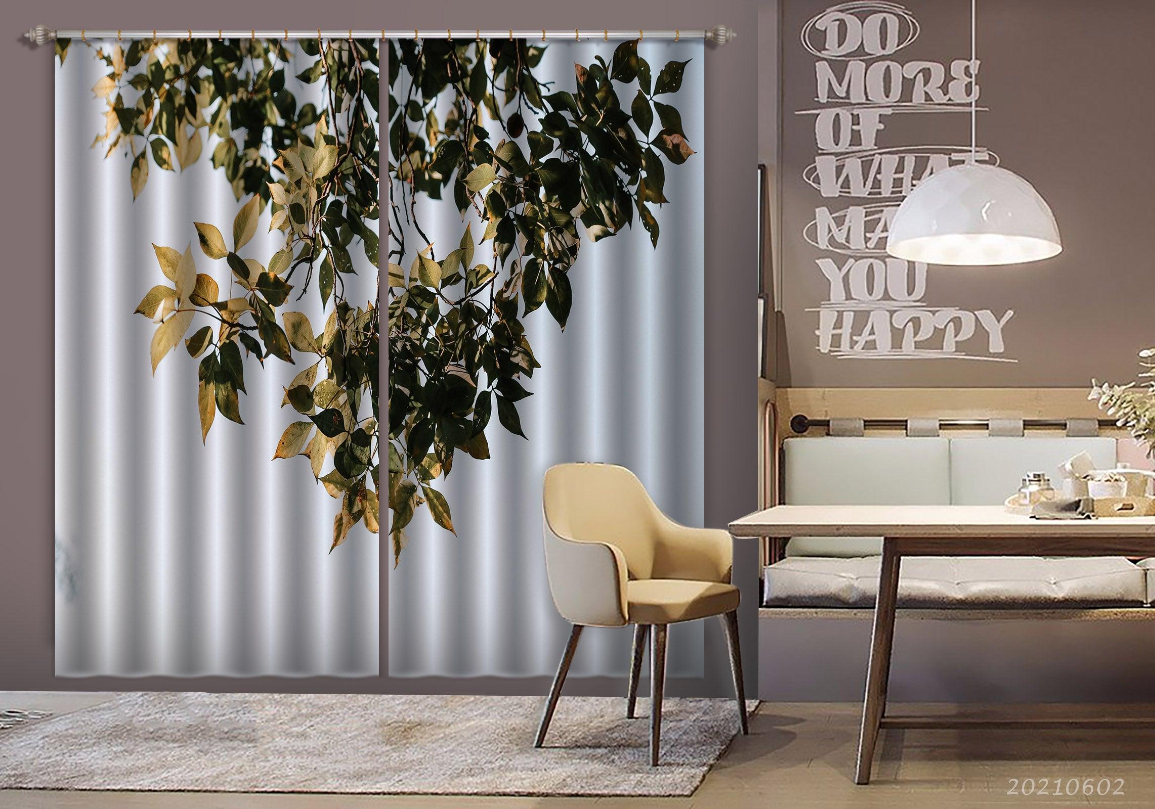 3D Vintage Green Plant Leaf Curtains and Drapes GD 608- Jess Art Decoration