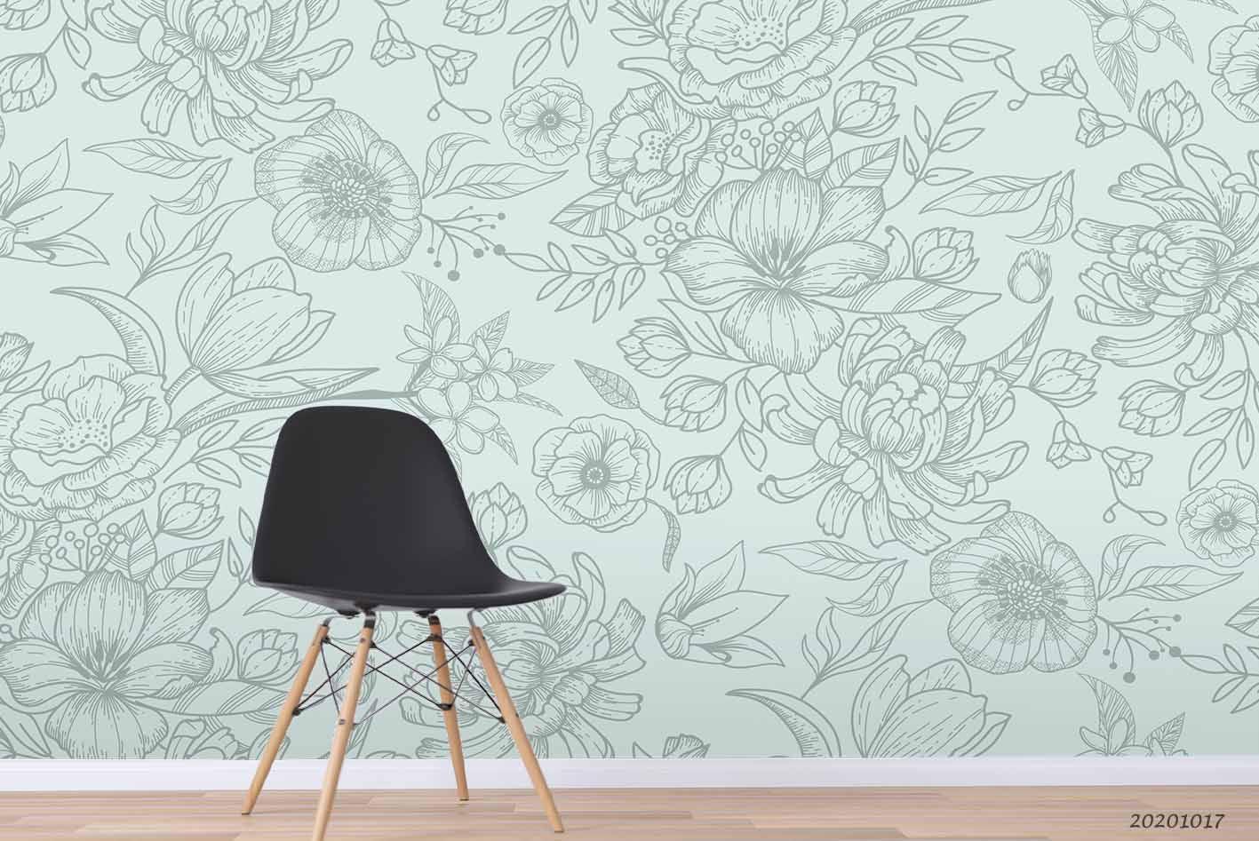 3D Hand Drawn Leaves Floral Wall Mural Wallpaper WJ 6262- Jess Art Decoration
