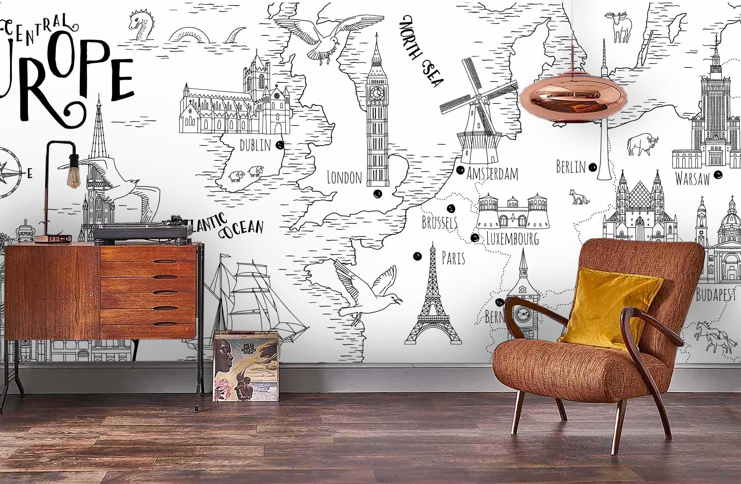 3D  Black White Simple World Map Wall Mural Wallpaper 132- Jess Art Decoration