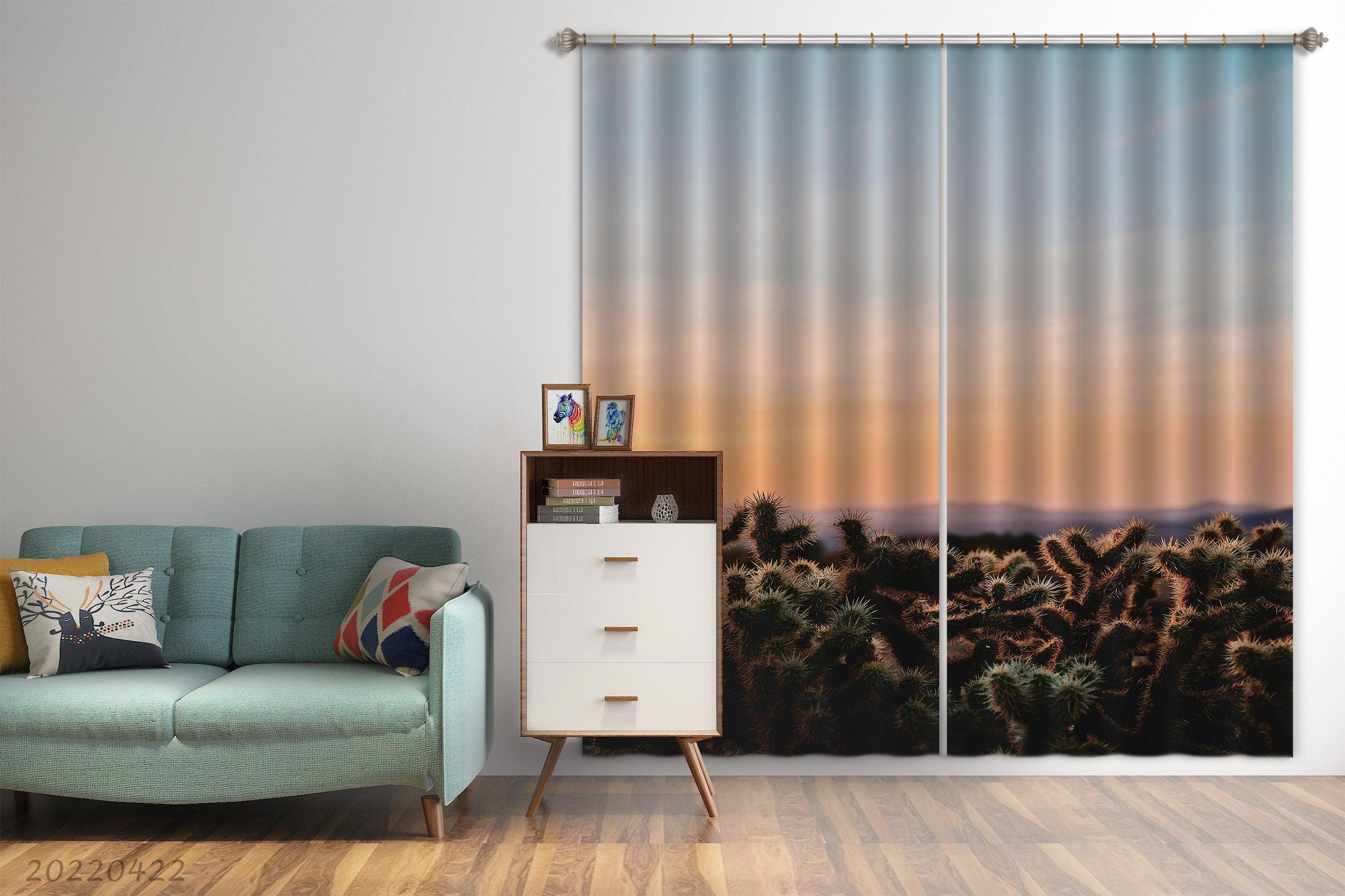 3D Landscape Plant Thorn Hill Sunset Curtains and Drapes GD 4206- Jess Art Decoration