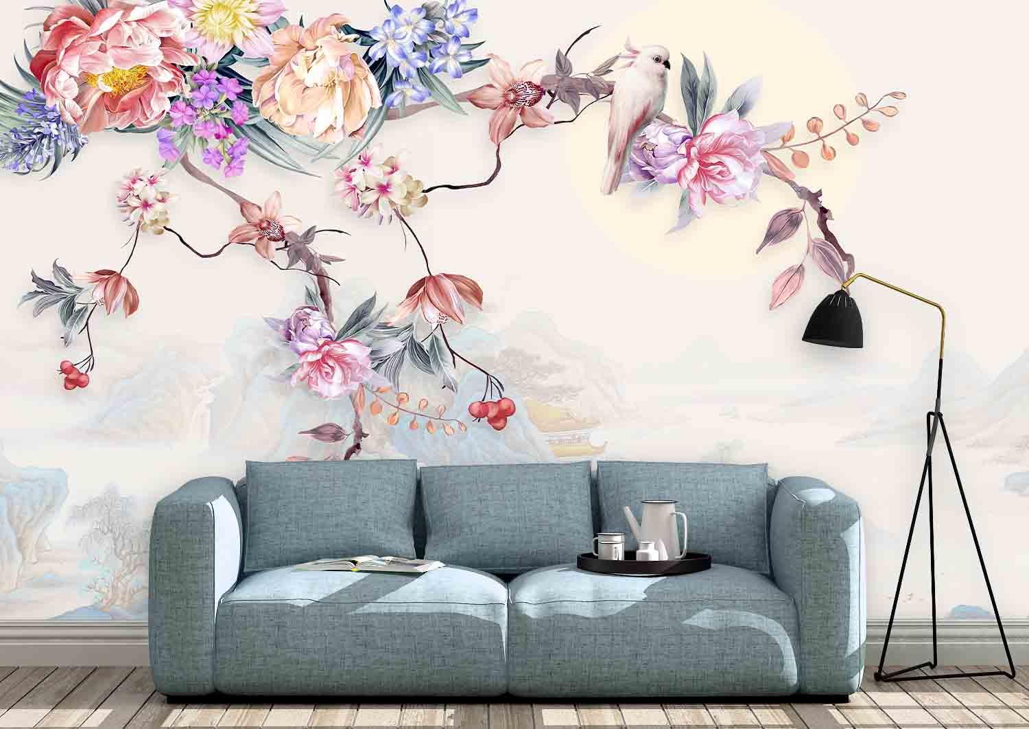 3D Floral Mountain Bird Wall Mural Wallpaper 25- Jess Art Decoration
