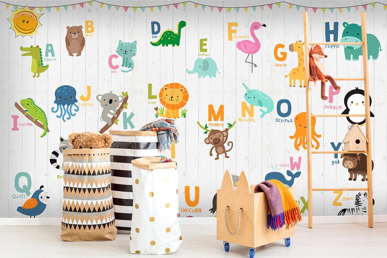 3D Cartoon Animal Alphabet Wall Mural Wallpaper LQH 29- Jess Art Decoration