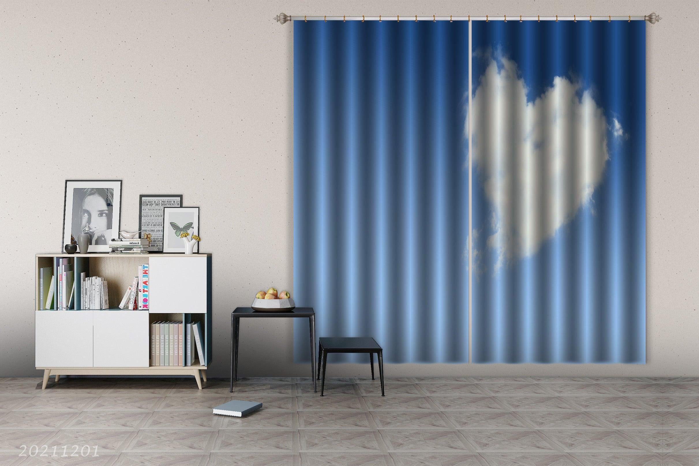3D Abstract Sky Love Heart Clouds Curtains and Drapes LLL 214- Jess Art Decoration