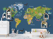 3D Blue World Map Kids Wall Mural Wallpaper LQH 152- Jess Art Decoration